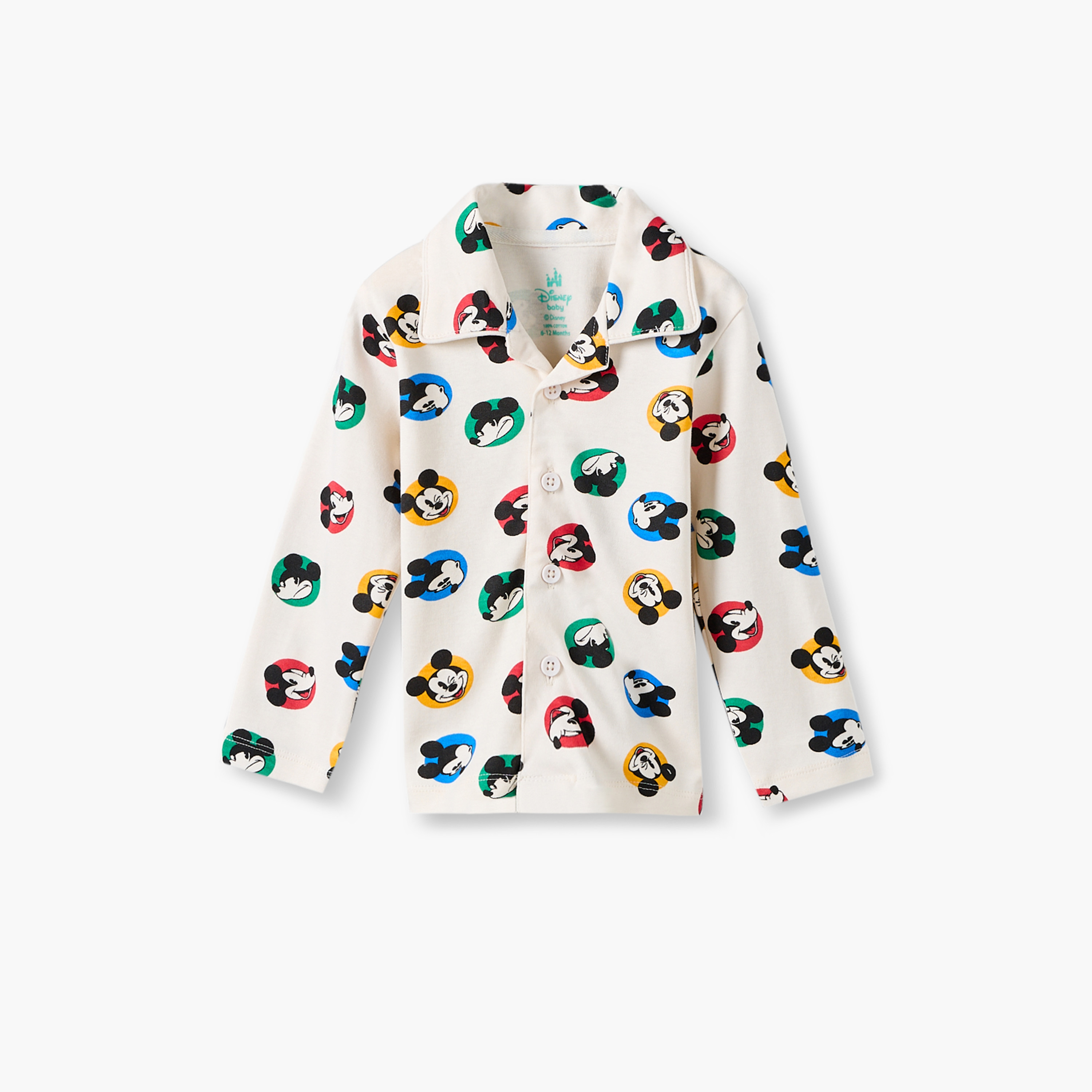 Disney Cotton Collared Long Sleeves Pyjama Set with Mickey Mouse Print-baby-boys-clothing-nightwear-pyjamasets-image-2