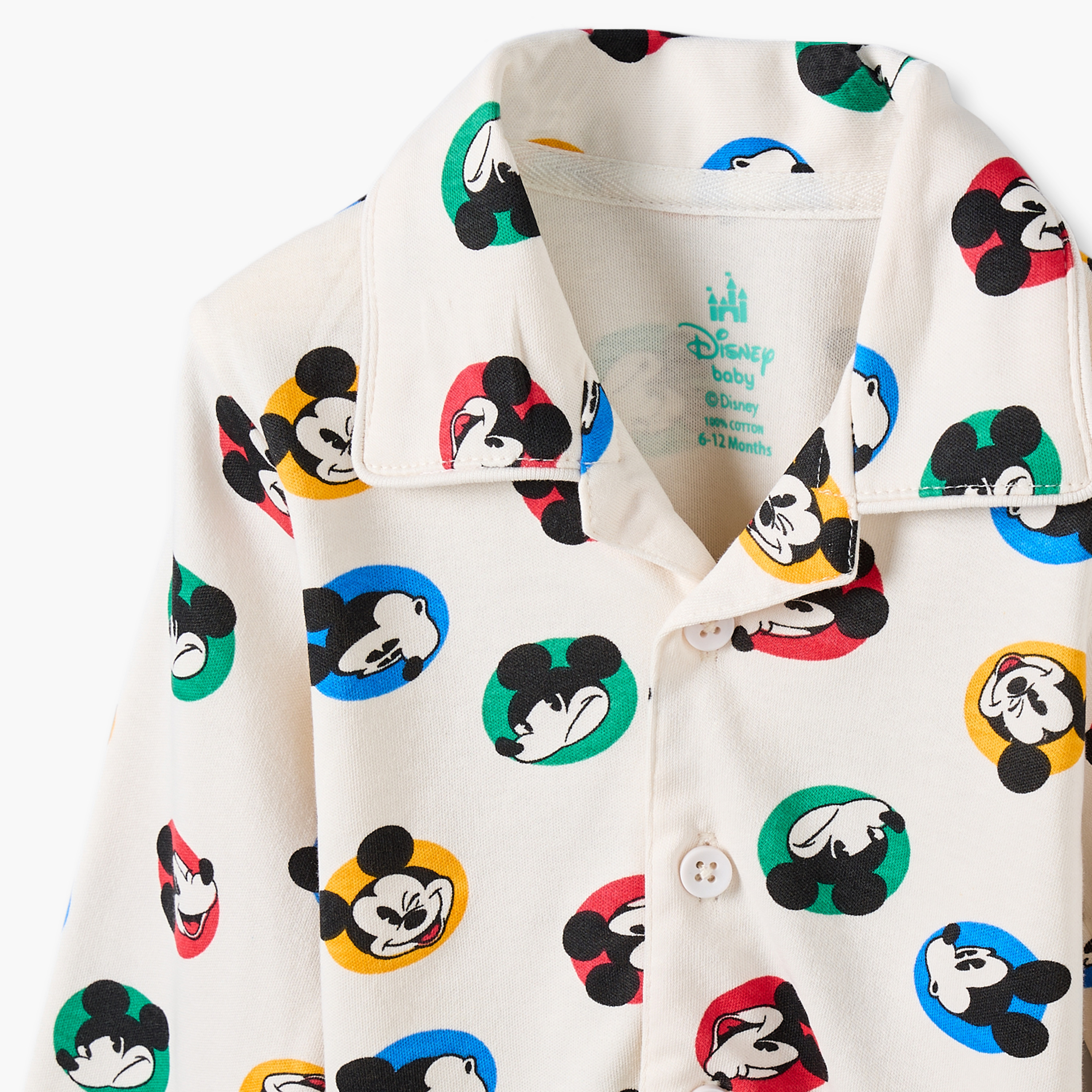 Disney Cotton Collared Long Sleeves Pyjama Set with Mickey Mouse Print-baby-boys-clothing-nightwear-pyjamasets-image-6