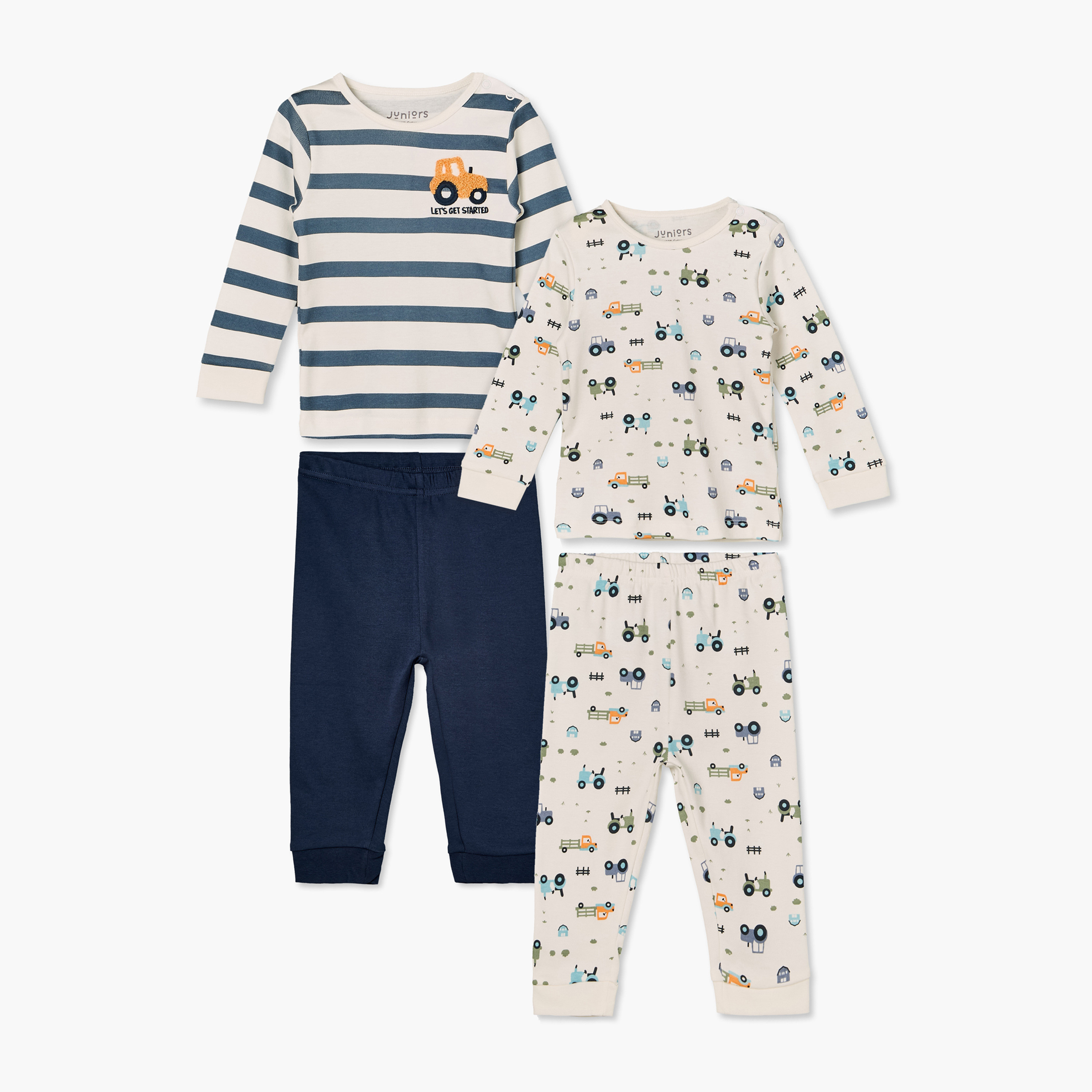 Pack of 2 Juniors Cotton Crew Neck Long Sleeves Pyjama Set with Farm Print-baby-boys-clothing-nightwear-pyjamasets-image-1