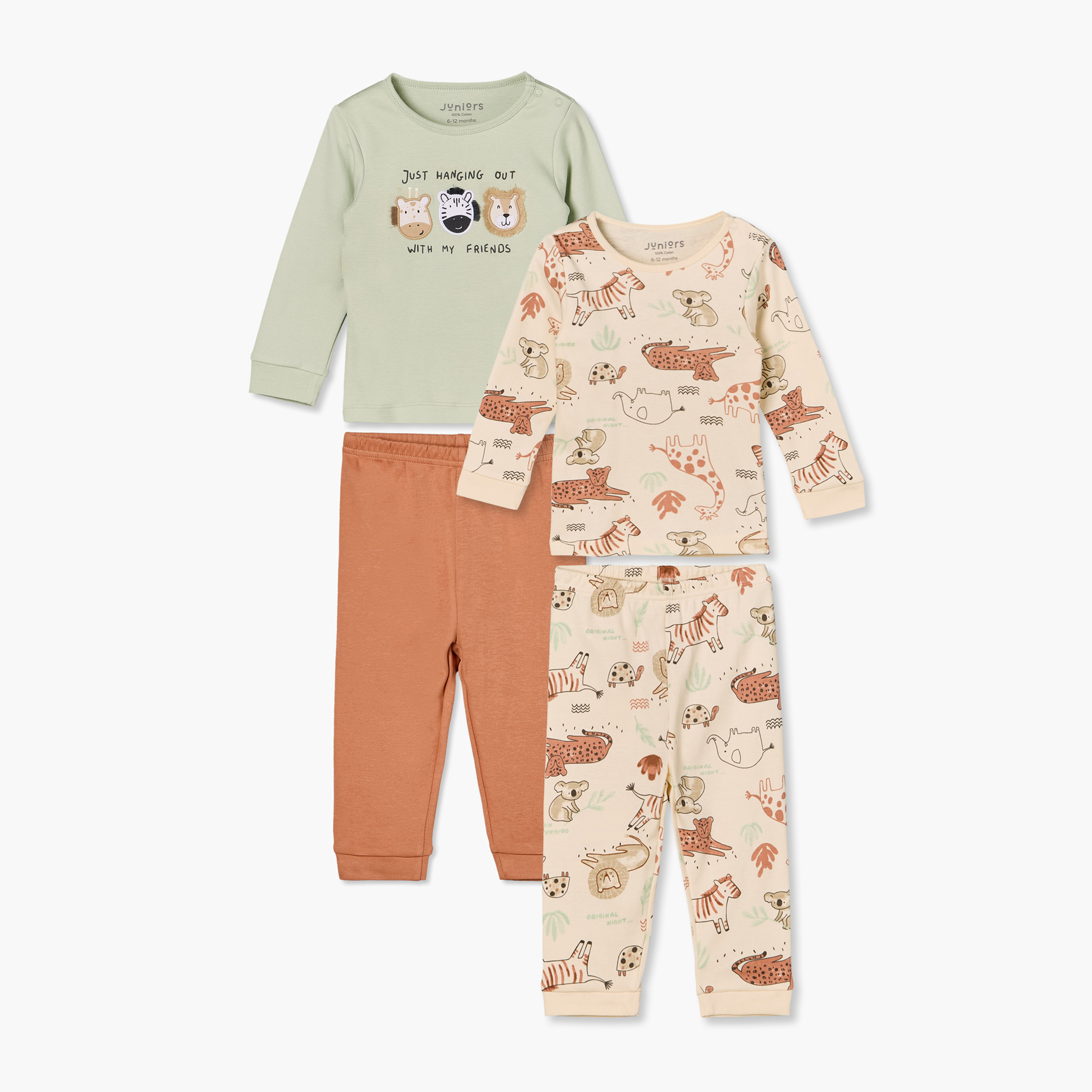 عبوة من 2 طقم بيجاما قطن بياقة ضيقة وأكمام طويلة وأزرار إغلاق كباسة من جونيورز-baby-boys-clothing-nightwear-pyjamasets-image-1