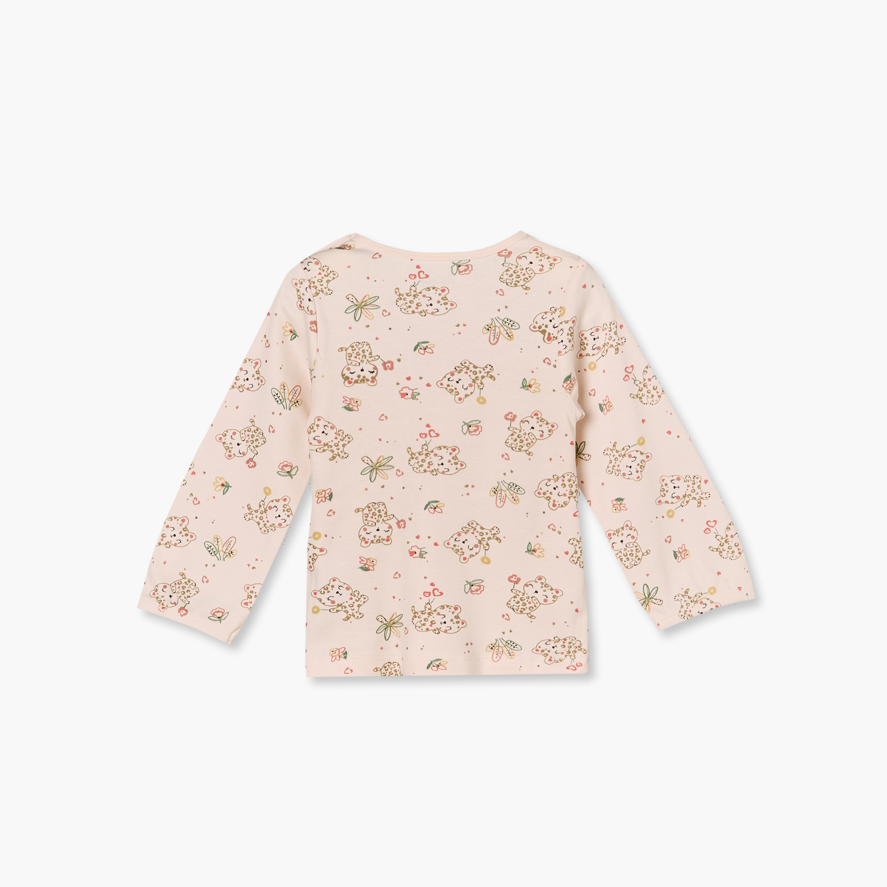 طقم بيجاما قطن بياقة ضيقة وأكمام طويلة بطبعات قطط من جونيورز - عبوة من قطعتين-baby-girls-clothing-nightwear-pyjamasets-image-6