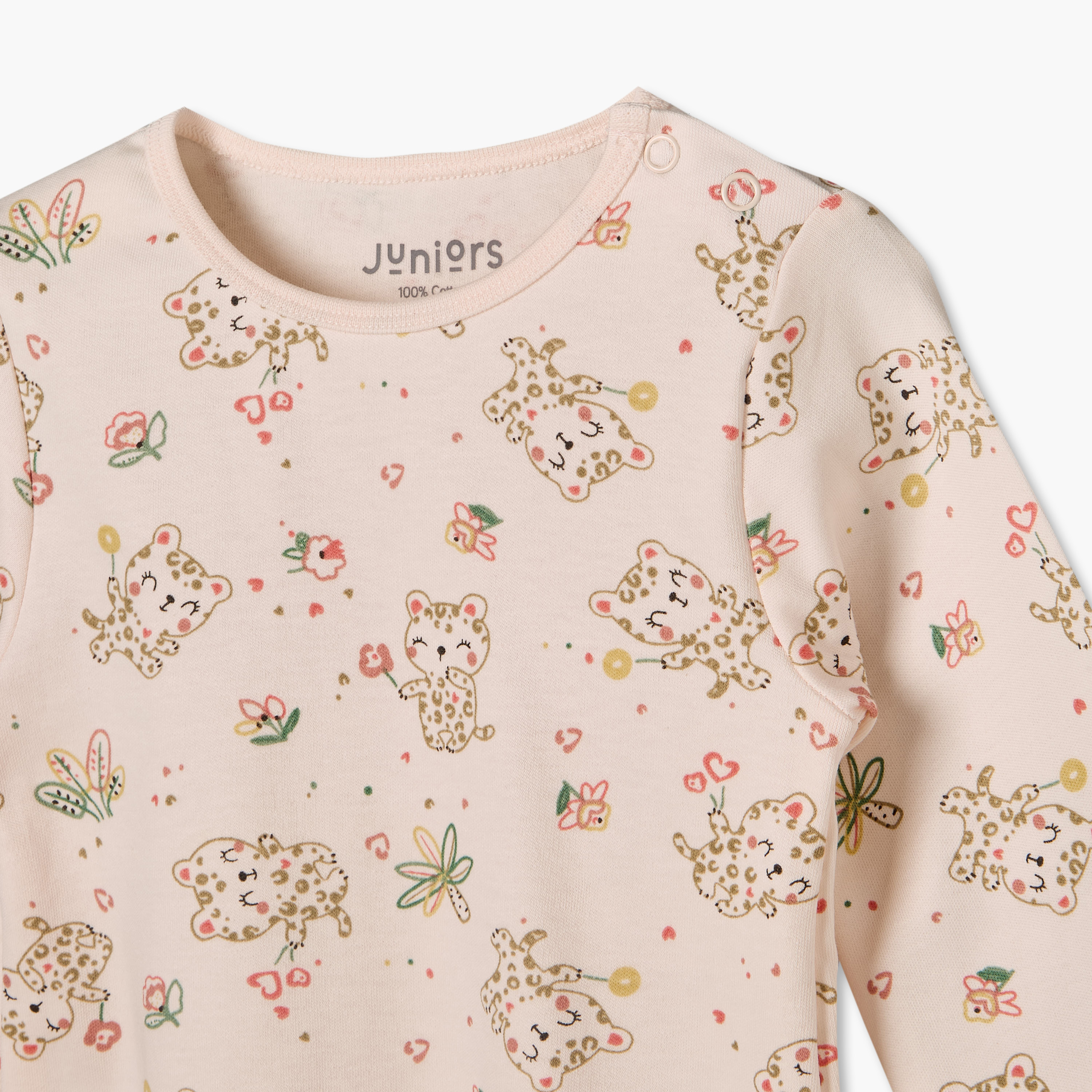 طقم بيجاما قطن بياقة ضيقة وأكمام طويلة بطبعات قطط من جونيورز - عبوة من قطعتين-baby-girls-clothing-nightwear-pyjamasets-image-8
