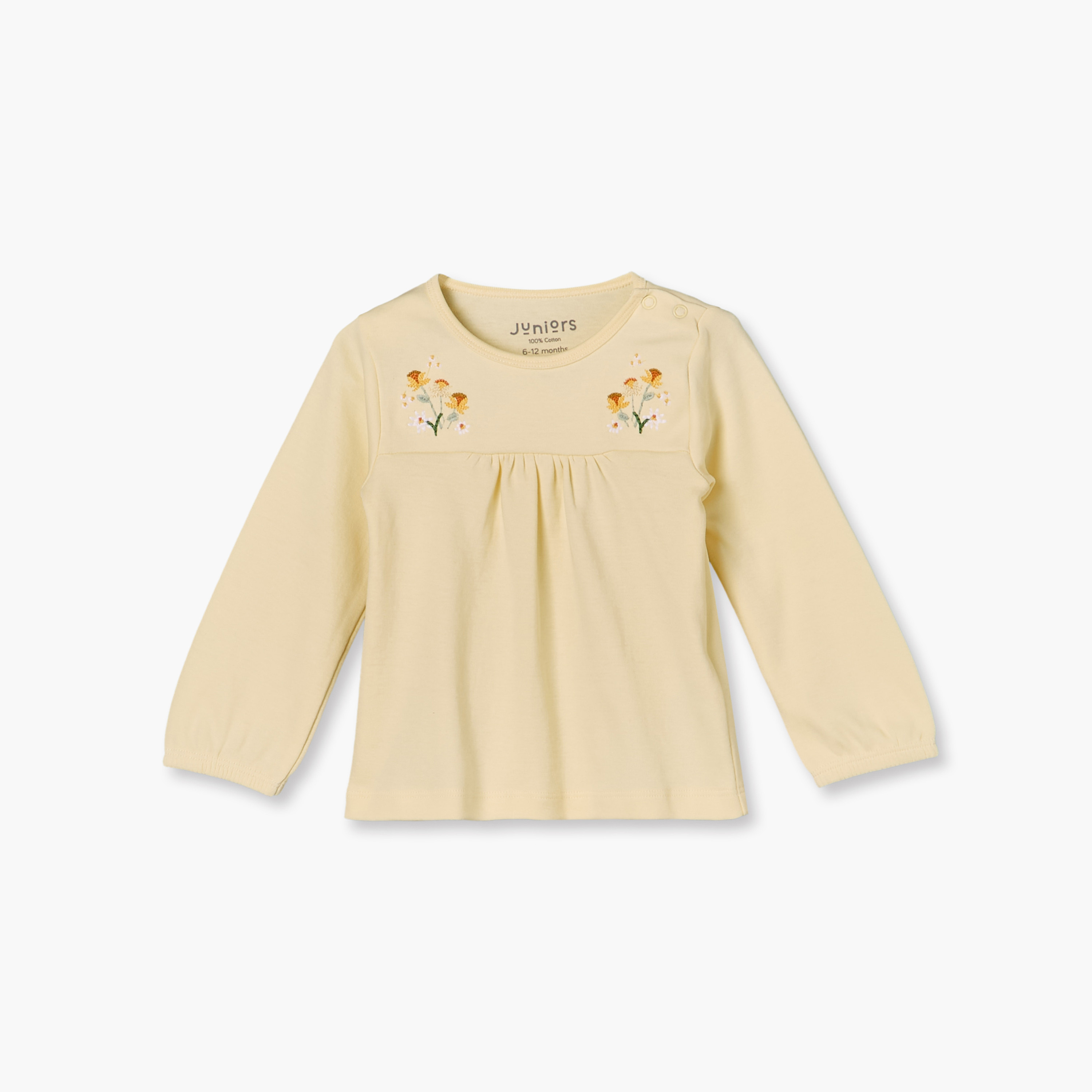 طقم بيجاما قطن بياقة ضيقة وأكمام طويلة وطبعات زهرية من جونيورز - عبوة من قطعتين-baby-girls-clothing-nightwear-pyjamasets-image-2