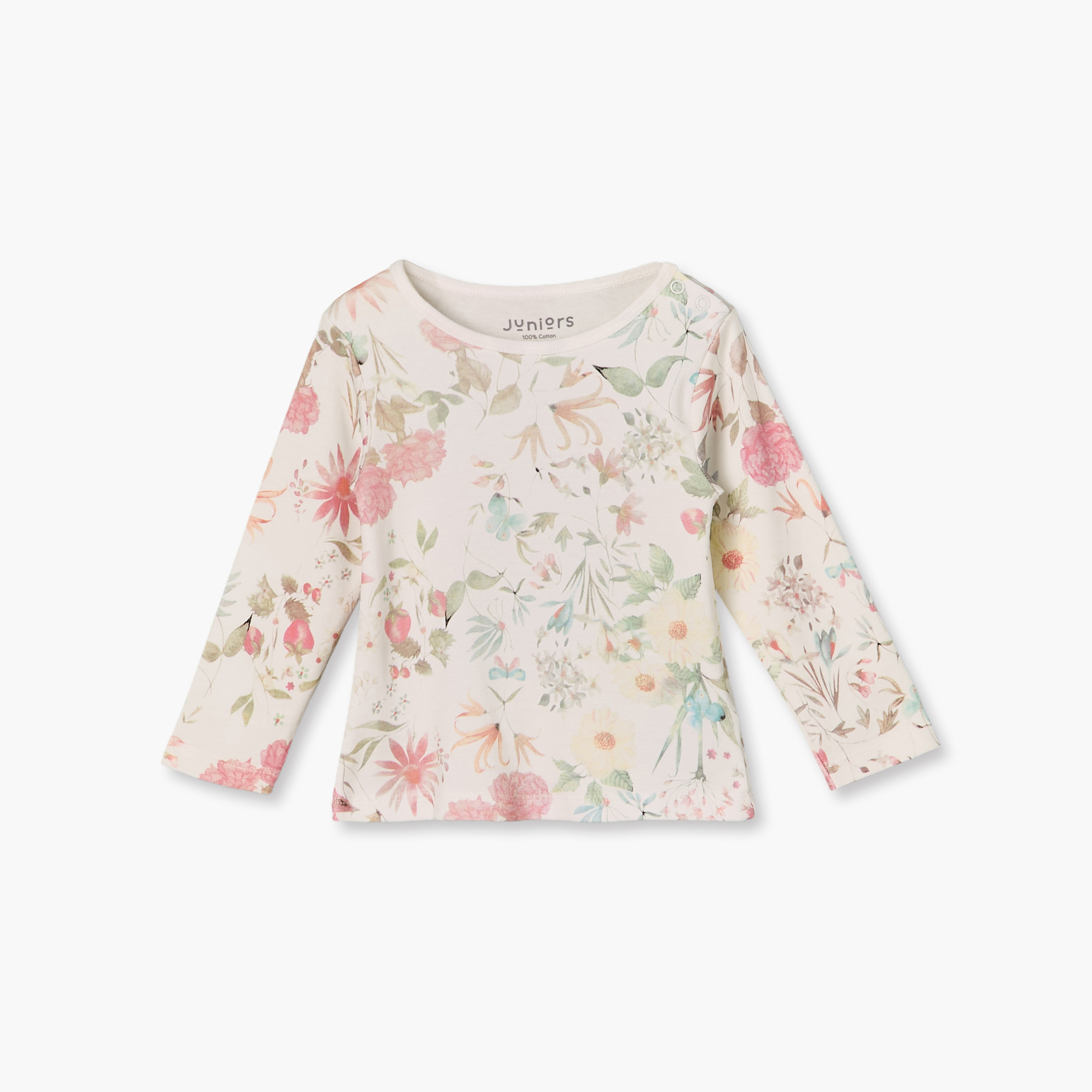 طقم بيجاما قطن بياقة ضيقة وأكمام طويلة وطبعات زهرية من جونيورز - عبوة من قطعتين-baby-girls-clothing-nightwear-pyjamasets-image-4