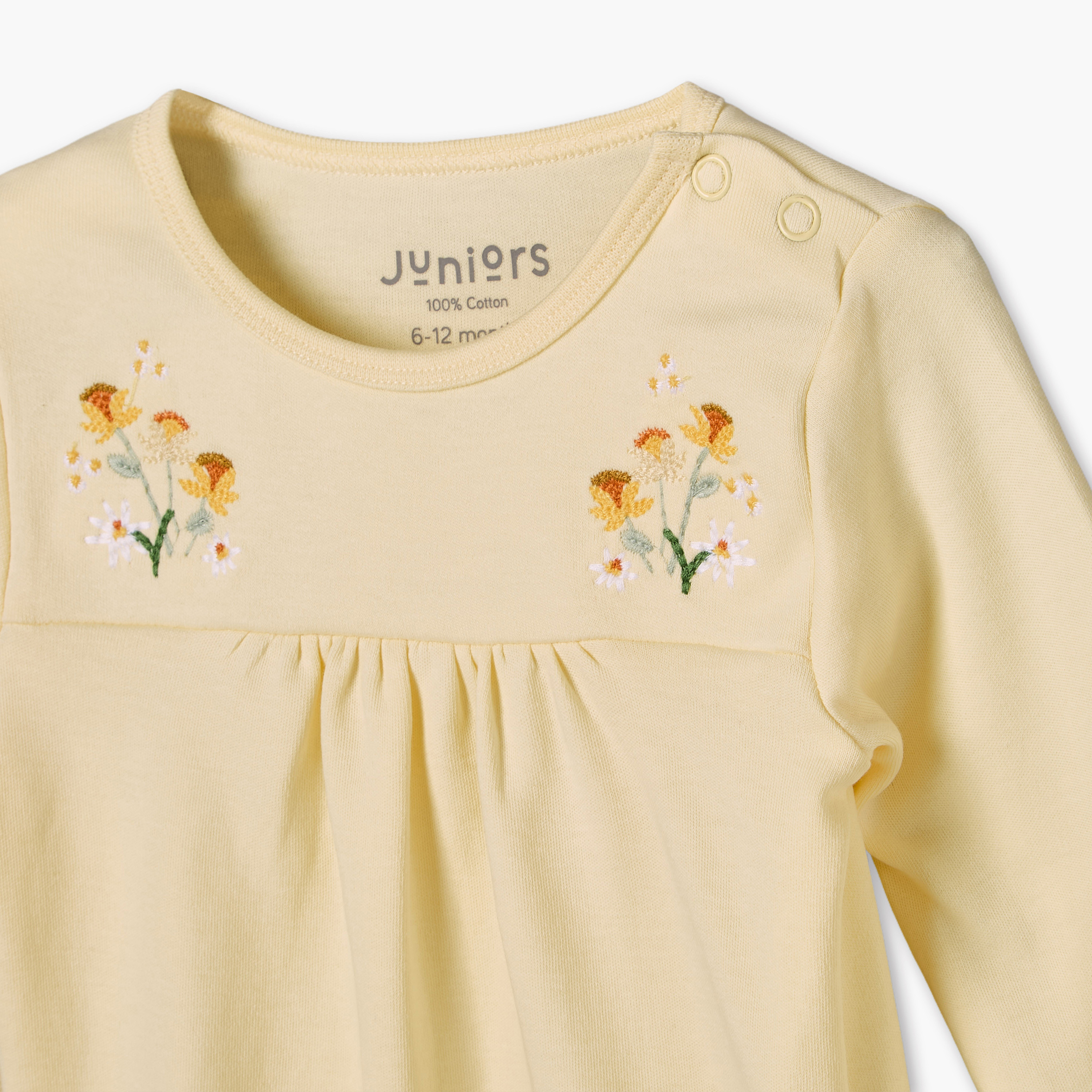 طقم بيجاما قطن بياقة ضيقة وأكمام طويلة وطبعات زهرية من جونيورز - عبوة من قطعتين-baby-girls-clothing-nightwear-pyjamasets-image-8