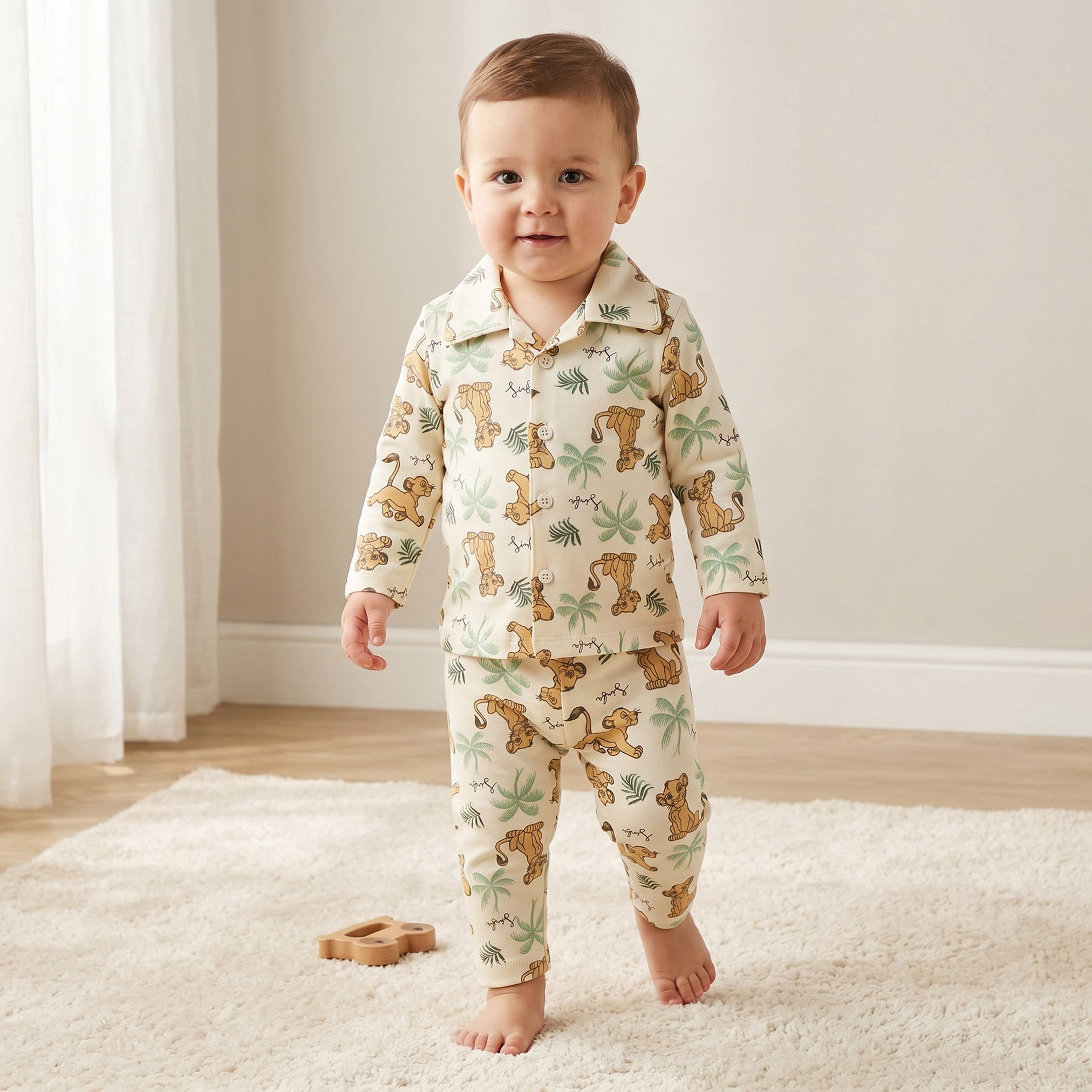 طقم بيجاما قطن بياقة عادية وأكمام طويلة وطبعات سيمبا من ديزني-baby-boys-clothing-nightwear-pyjamasets-image-1
