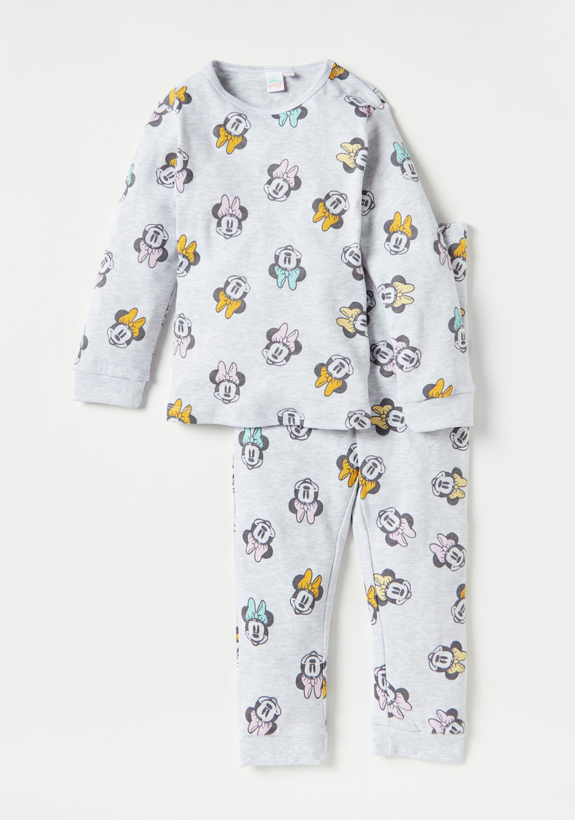 Minnie Mouse Print Long Sleeve T-shirt and Pyjama Set-Pyjama Sets-image-0