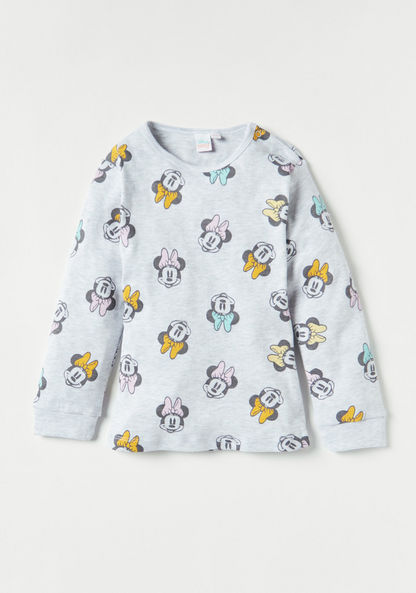 Minnie Mouse Print Long Sleeve T-shirt and Pyjama Set-Pyjama Sets-image-1