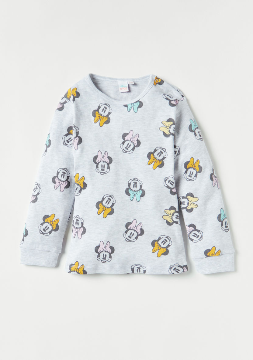 Minnie Mouse Print Long Sleeve T-shirt and Pyjama Set-Pyjama Sets-image-1