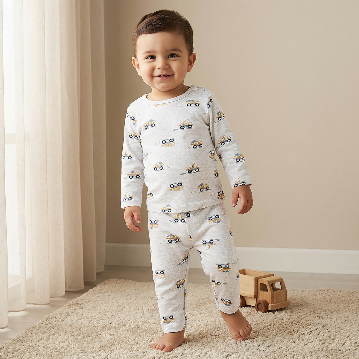 Juniors Pyjama Set with Truck Print - Cotton - Long Sleeves-baby-boys-clothing-nightwear-pyjamasets-image-1