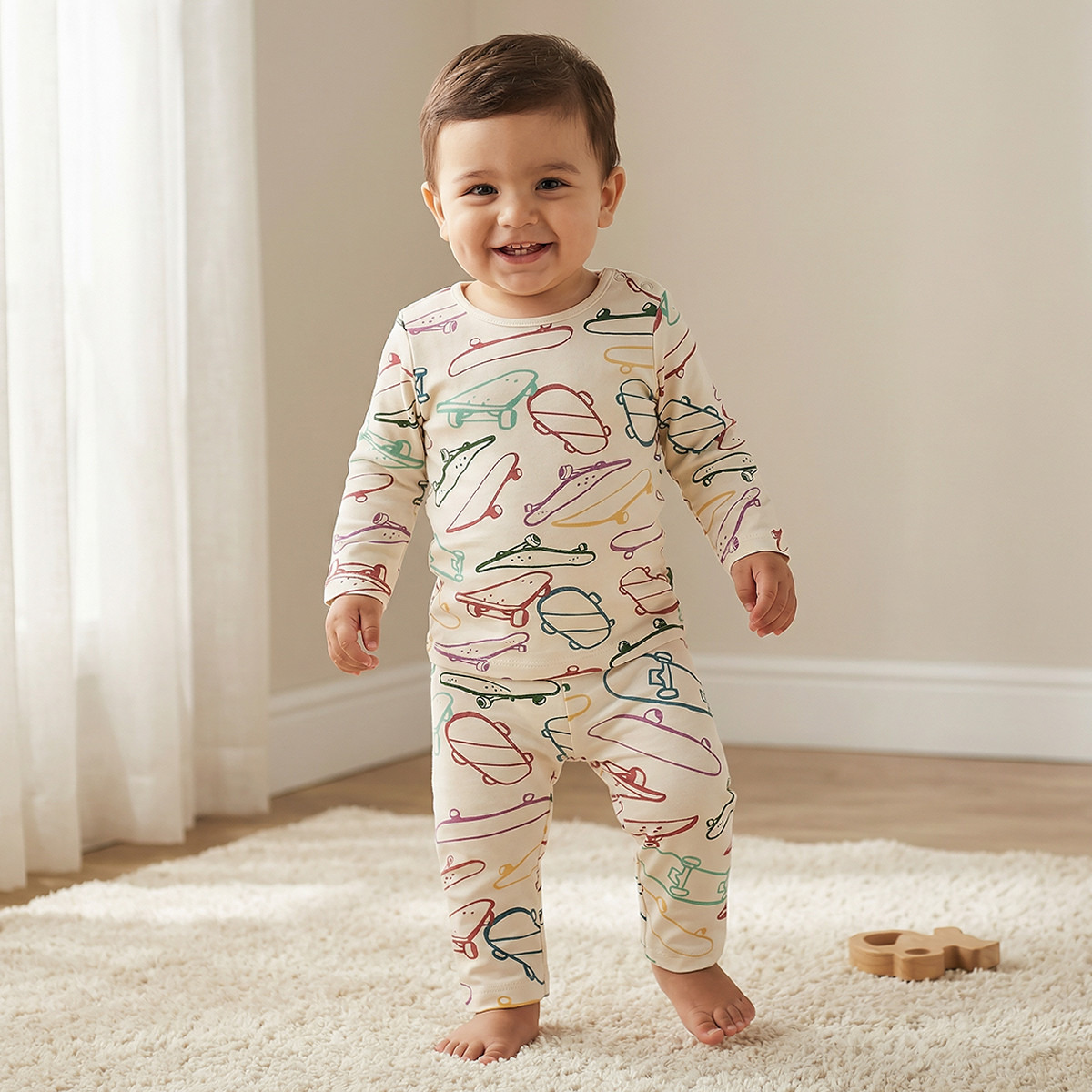 Juniors Pyjama Set with Skateboard Print - Cotton - Long Sleeves-baby-boys-clothing-nightwear-pyjamasets-image-1