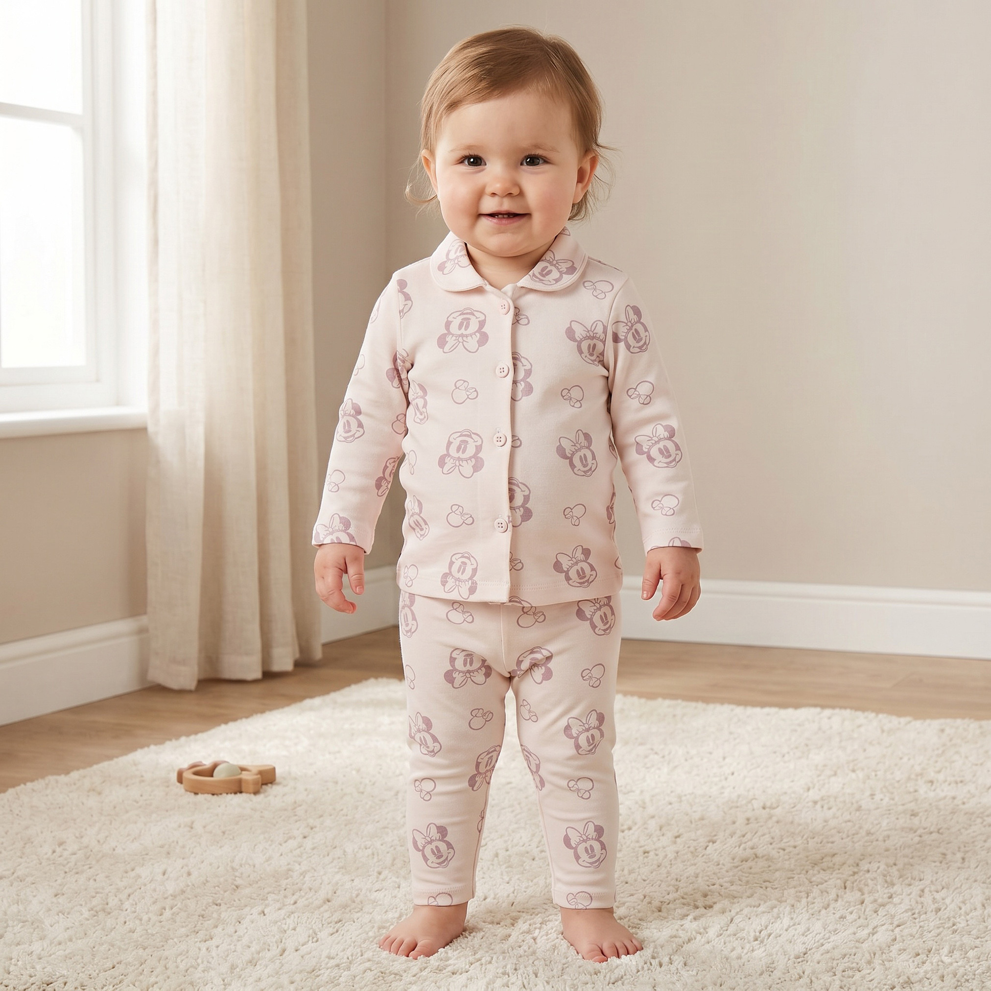 طقم بيجاما قطن بطبعات ميني ماوس وياقة عادية وأكمام طويلة من ديزني-baby-girls-clothing-nightwear-pyjamasets-image-1
