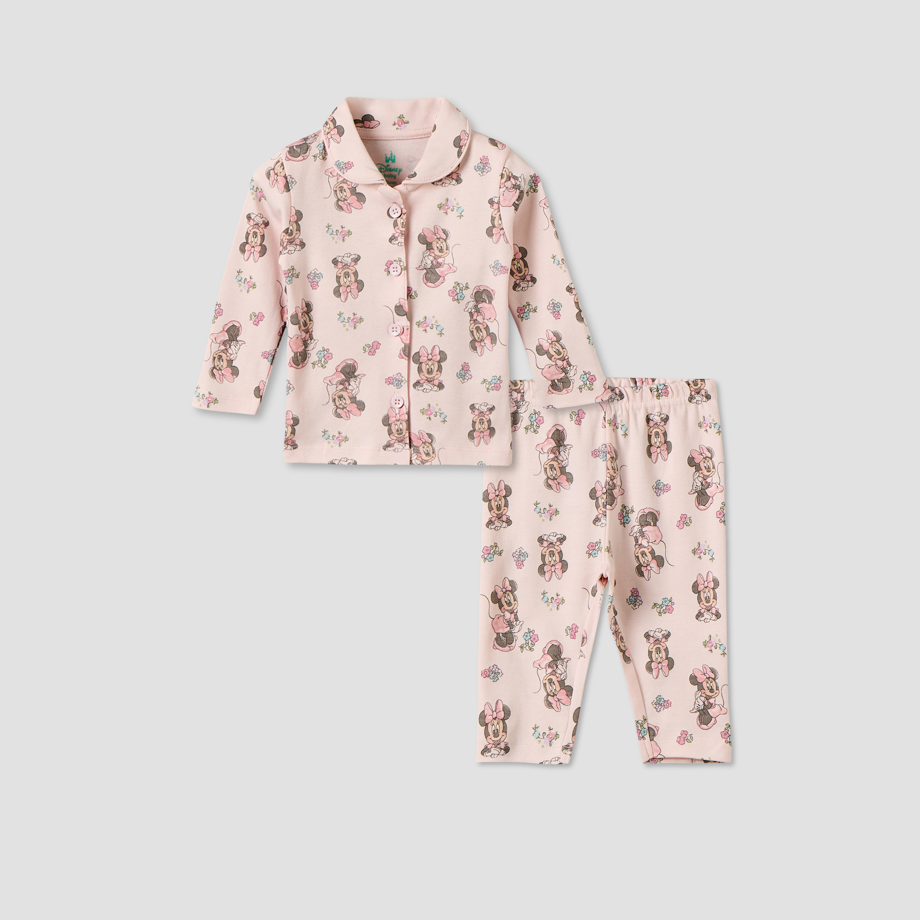 Disney Cotton Collared Long Sleeves Pyjama Set with Minnie Mouse Print-baby-girls-clothing-nightwear-pyjamasets-image-2