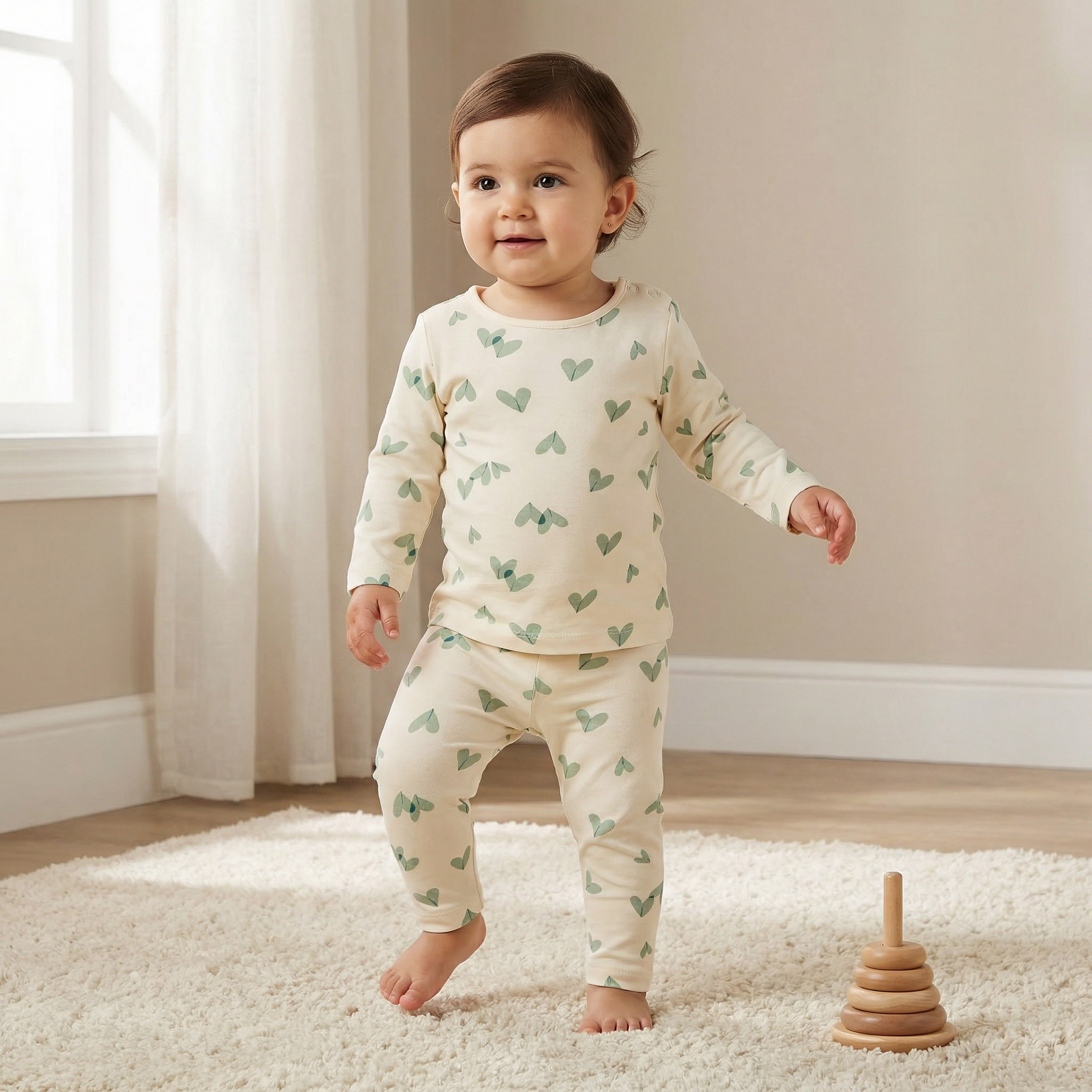 Juniors Pyjama Set with Heart Print - Cotton - Long Sleeves-baby-girls-clothing-nightwear-pyjamasets-image-1