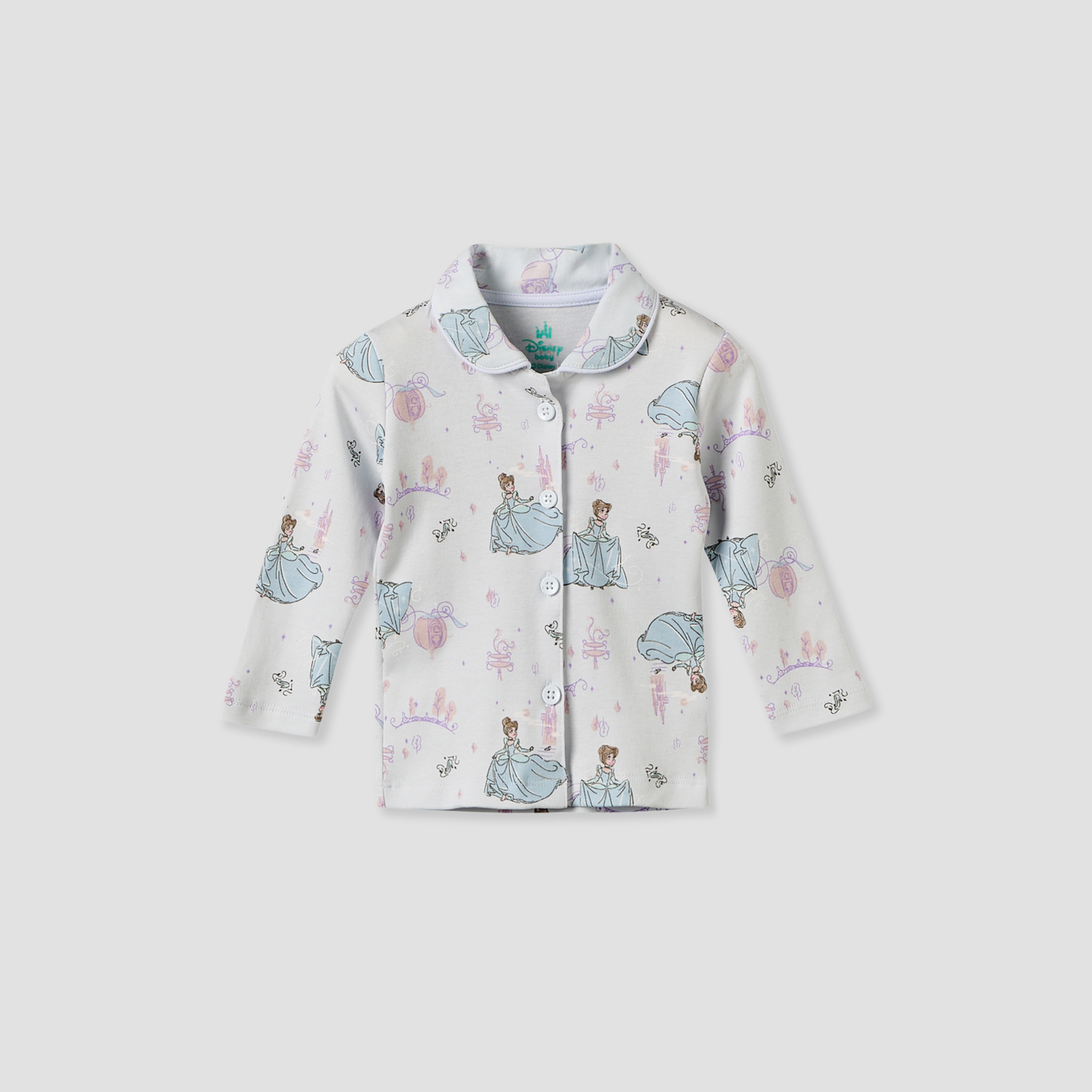 طقم بيجاما قطن بياقة عادية وأكمام طويلة وطبعات سندريلا من ديزني-baby-girls-clothing-nightwear-pyjamasets-image-2
