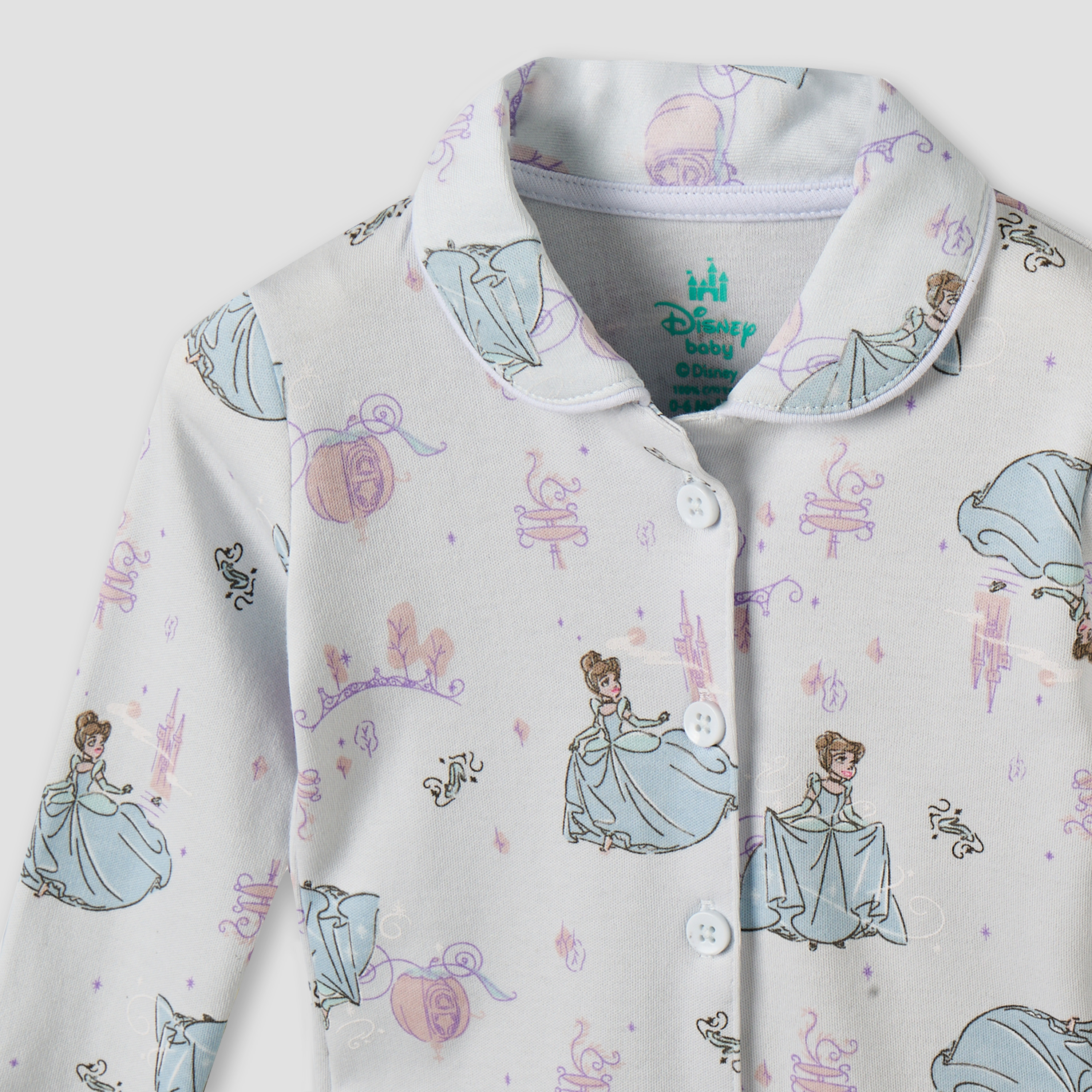 طقم بيجاما قطن بياقة عادية وأكمام طويلة وطبعات سندريلا من ديزني-baby-girls-clothing-nightwear-pyjamasets-image-6
