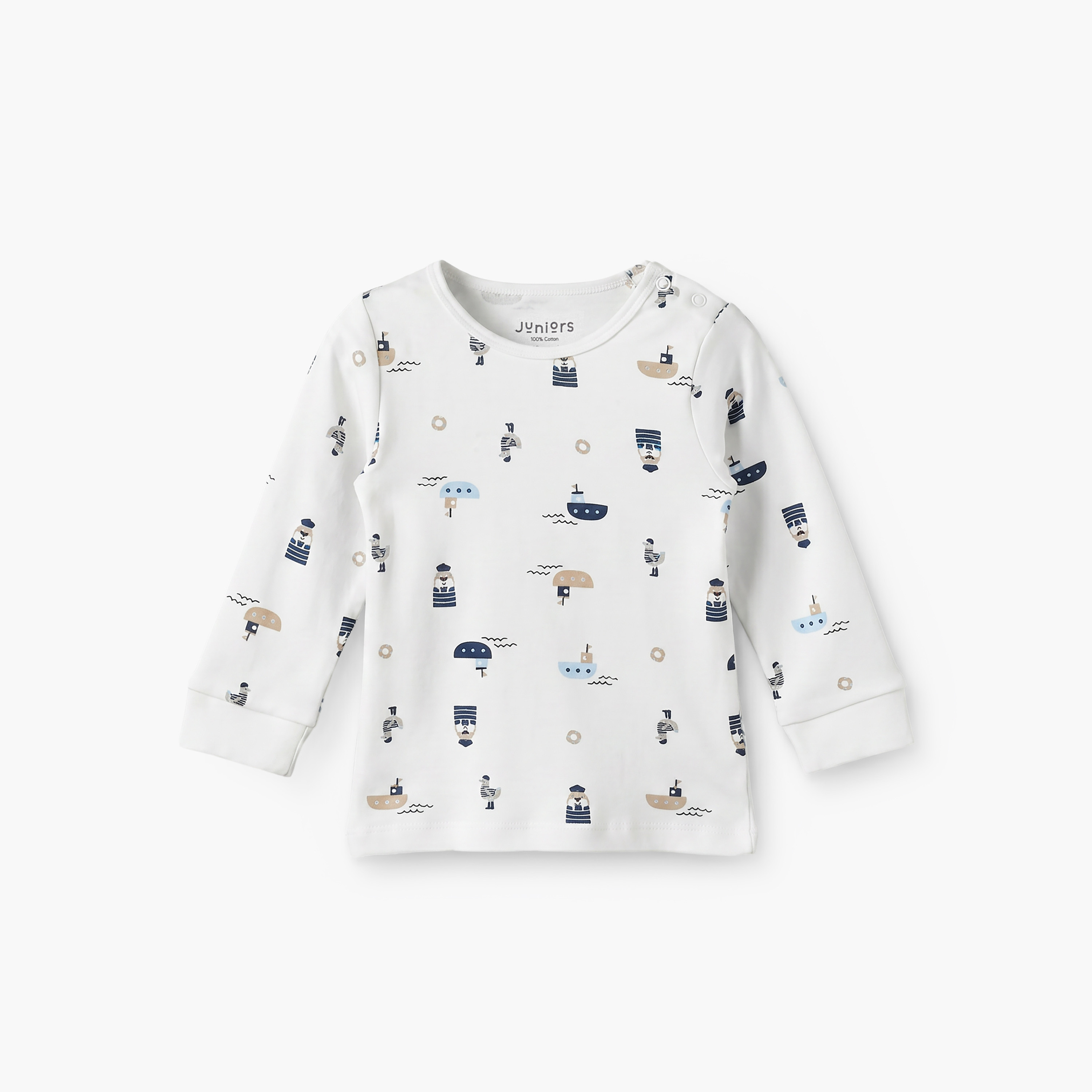 Pack of 3 Juniors Crew Neck Long Sleeves Pyjama Set with Nautical Print-baby-boys-clothing-nightwear-pyjamasets-image-9