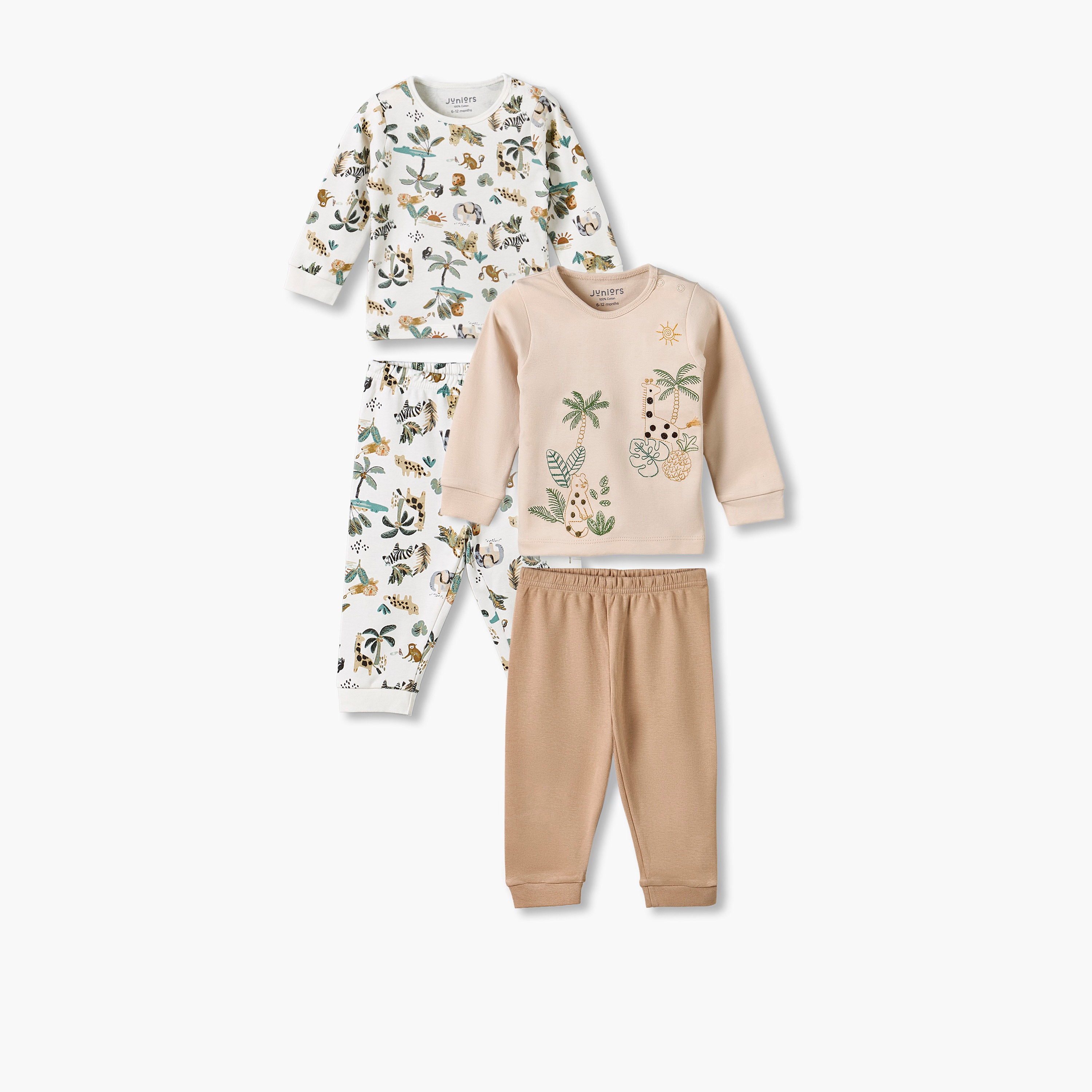 طقم بيجاما قطن بأكمام طويلة وياقة ضيقة بطبعات سفاري من جونيورز - طقم من قطعتين-baby-boys-clothing-nightwear-pyjamasets-image-1