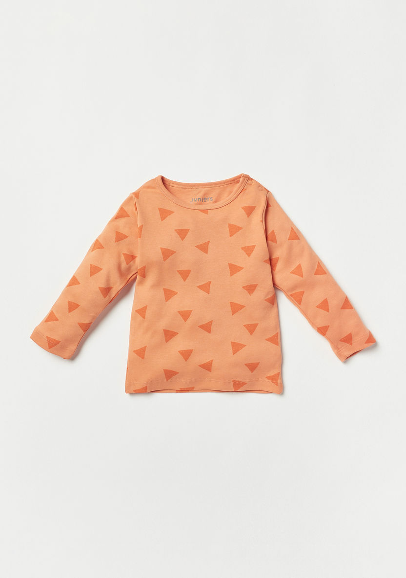 Juniors All-Over Triangle Print Long Sleeves T-shirt and Pyjama Set-Pyjama Sets-image-1