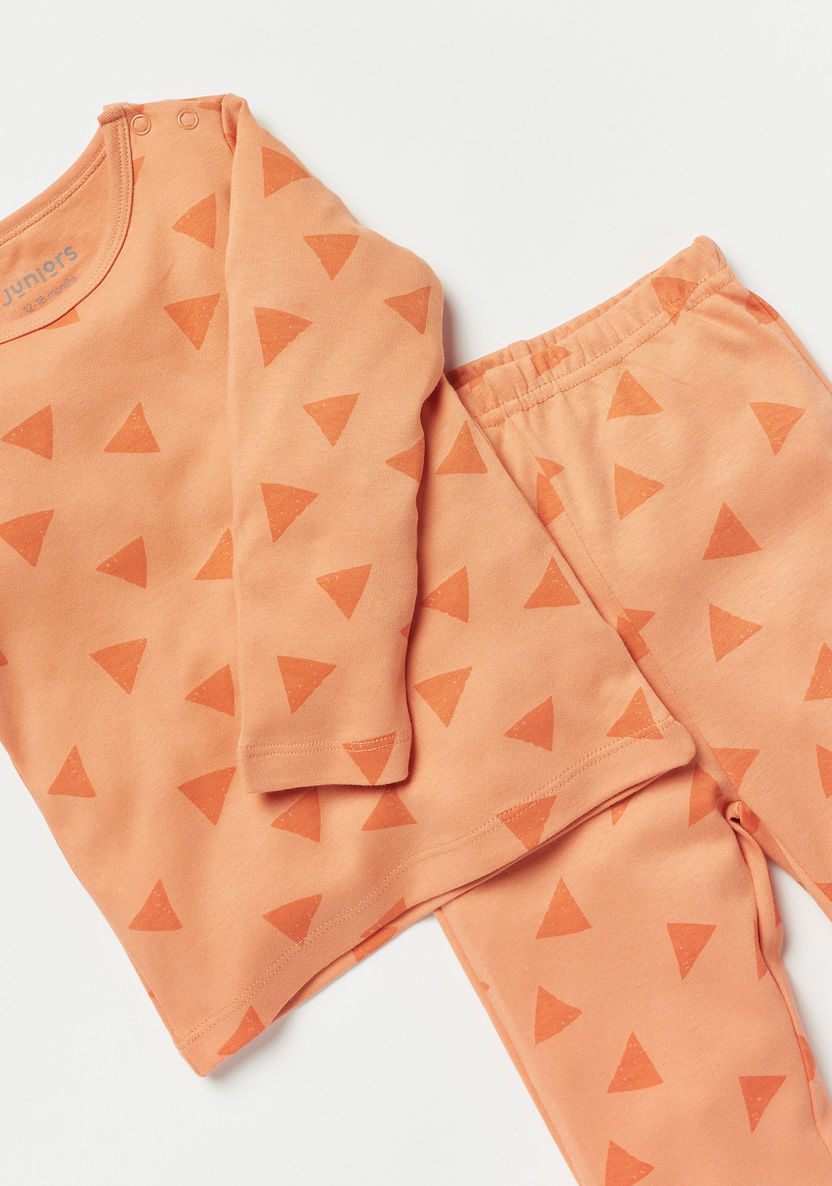 Juniors All-Over Triangle Print Long Sleeves T-shirt and Pyjama Set-Pyjama Sets-image-3
