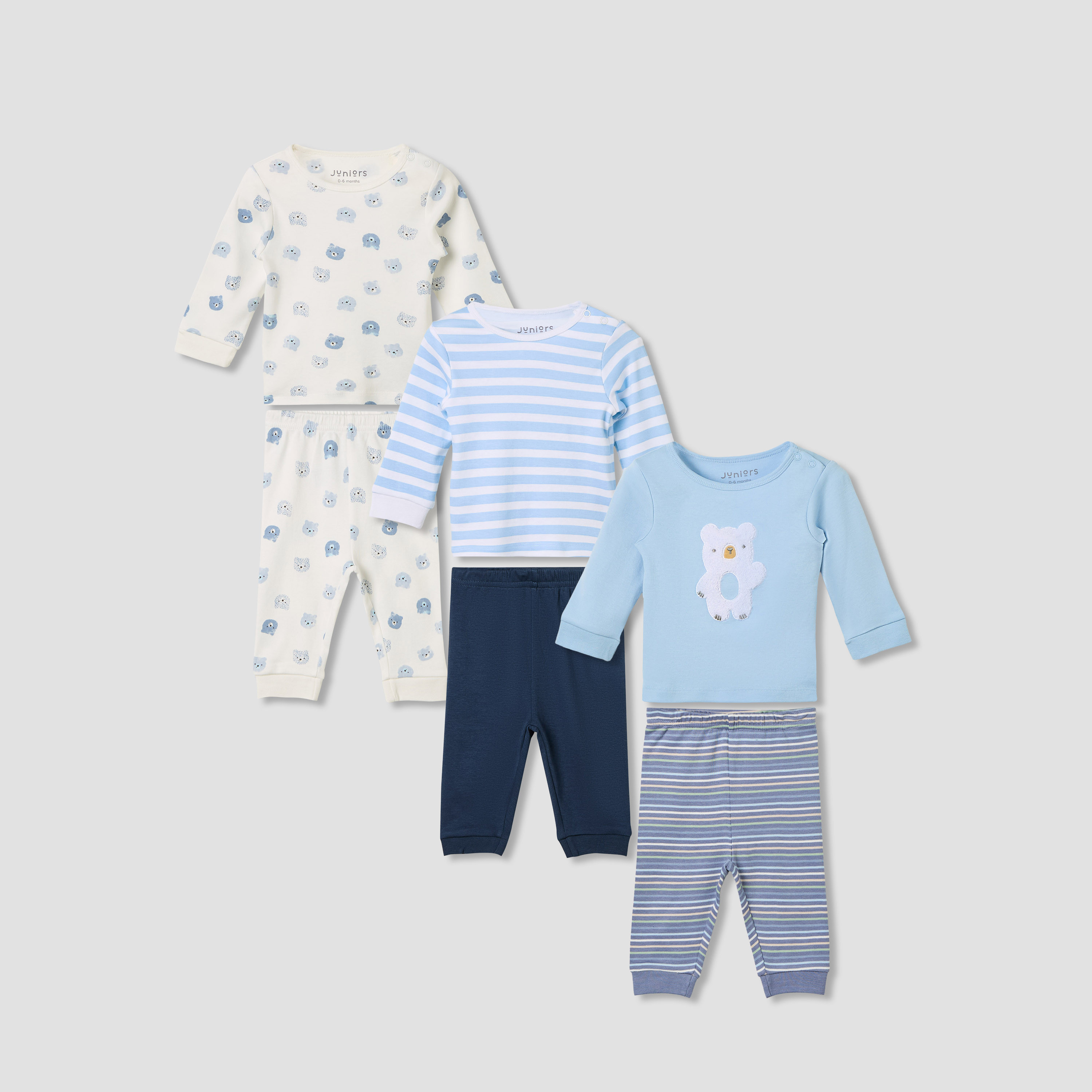 Juniors Pyjama Set with Assorted Prints - Cotton - Long Sleeves - Round Neck - Set of 3-baby-boys-clothing-nightwear-pyjamasets-image-1
