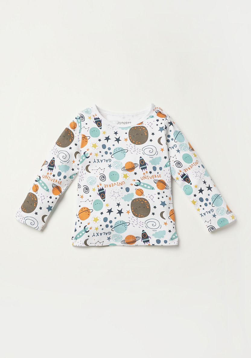 Juniors Printed Long Sleeves T-shirt and Pyjama Set-Pyjama Sets-image-1