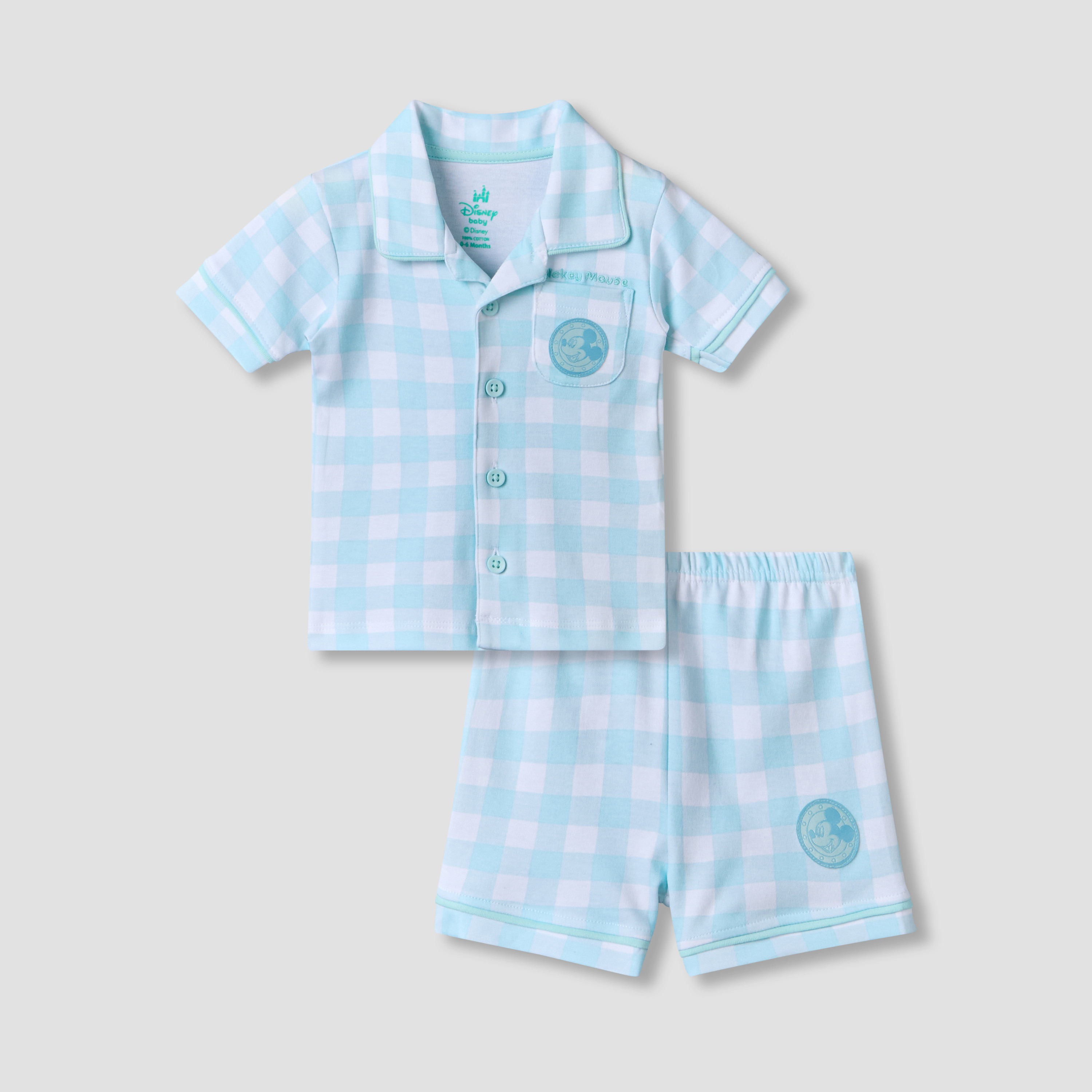 طقم شورت وقميص بأكمام قصيرة ورقبة عادية وزخارف ميكي ماوس من ديزني-baby-boys-clothing-setsandcoords-image-1