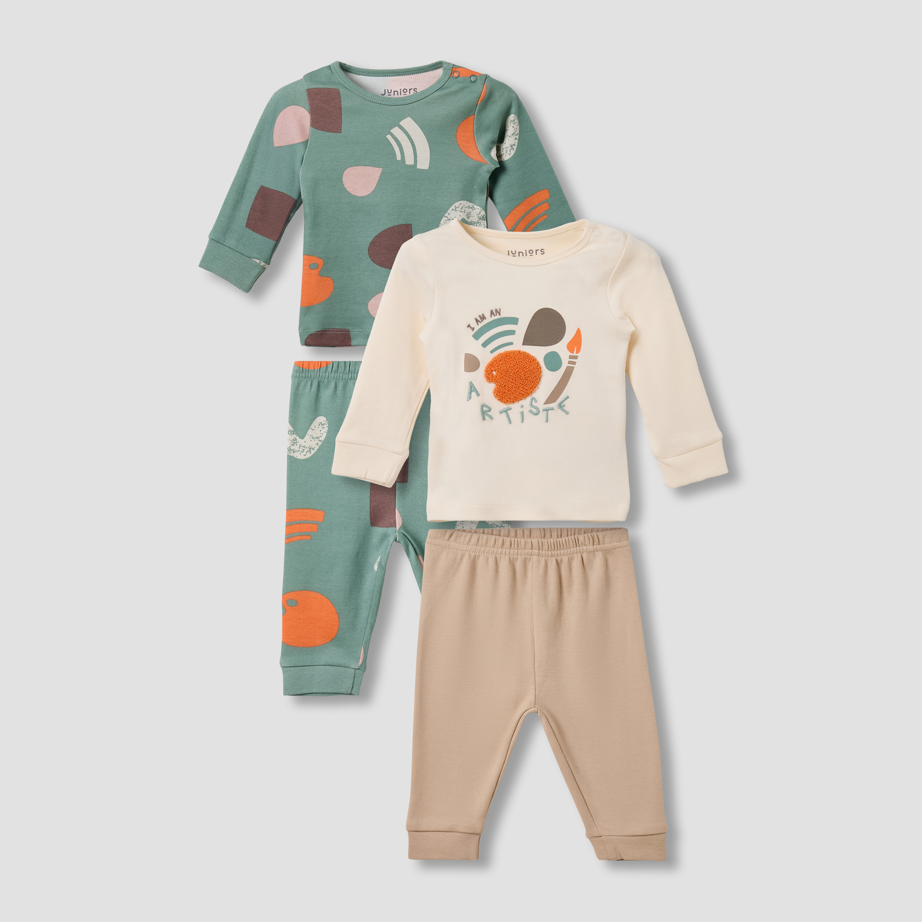Set of 2 Juniors Cotton Round Neck Long Sleeve Pyjama Set with Snap Button Closure-baby-boys-clothing-nightwear-pyjamasets-image-1