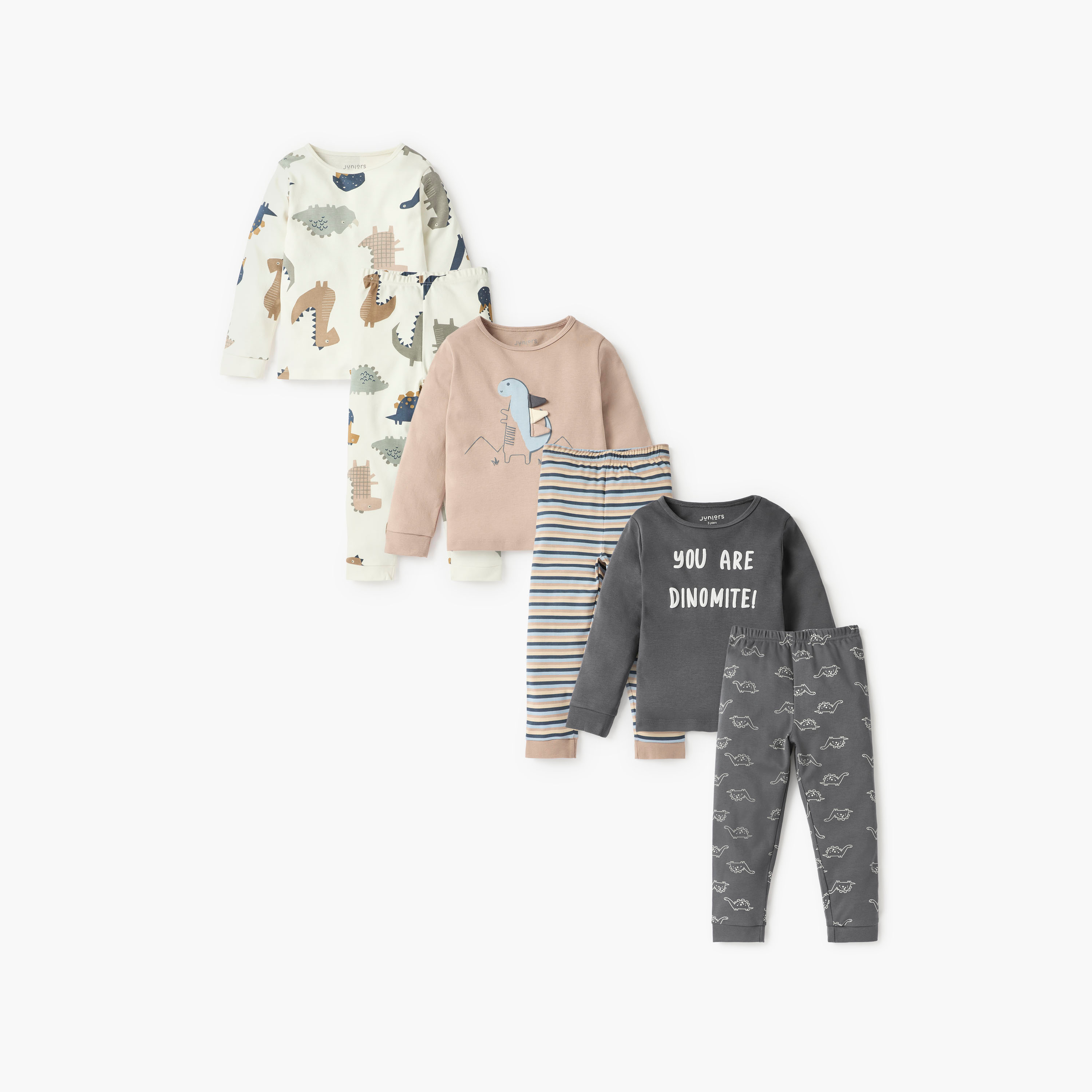 Juniors Printed Long Sleeves T-shirts and Pyjamas - Set of 3-baby-boys-clothing-nightwear-pyjamasets-image-1
