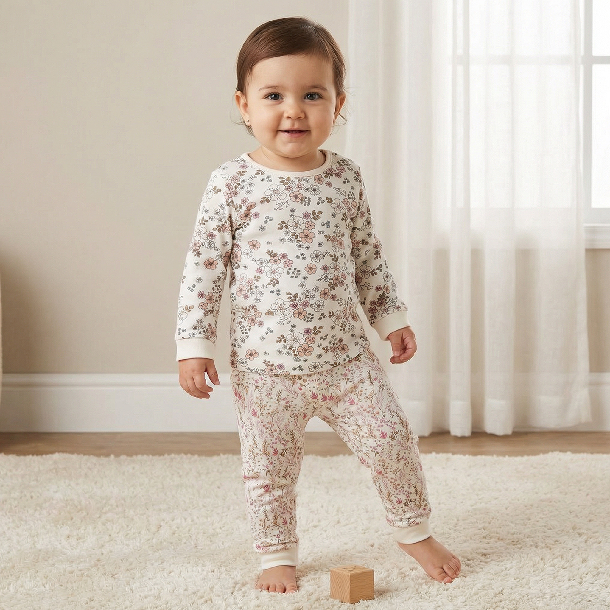 Juniors Pyjama Set with Floral Print - Cotton - Long Sleeves-baby-girls-clothing-nightwear-pyjamasets-image-1
