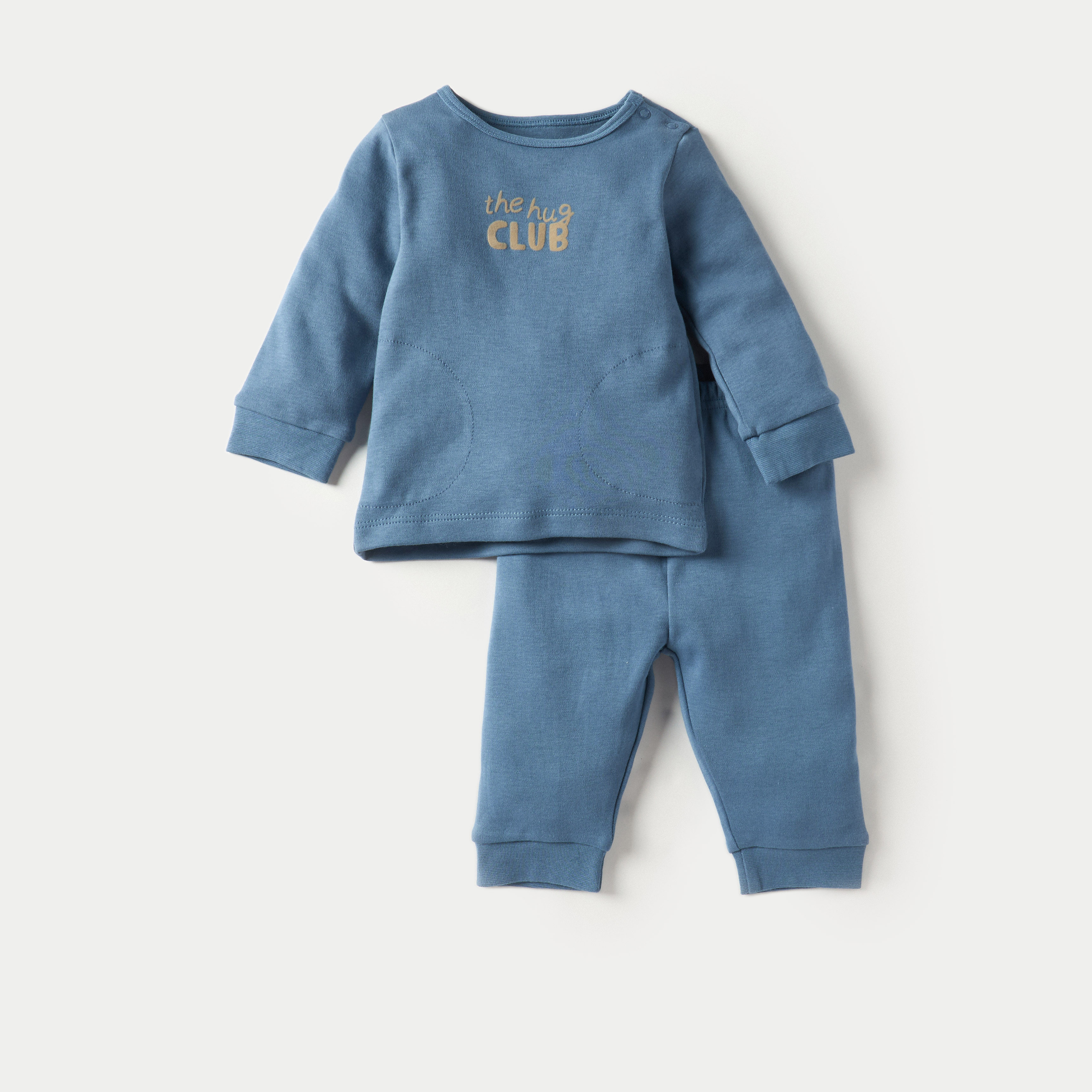 Juniors Text Print Long Sleeves T-shirt and Elasticated Pyjama Set-baby-boys-clothing-nightwear-pyjamasets-image-1