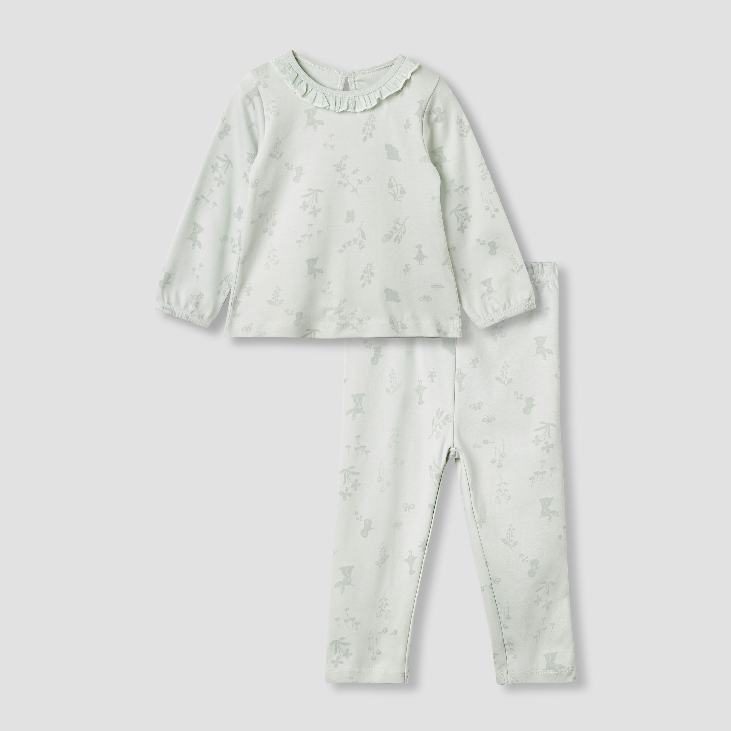 Juniors Floral Print Long Sleeve T-shirt and Pyjama Set-baby-girls-clothing-nightwear-pyjamasets-image-1