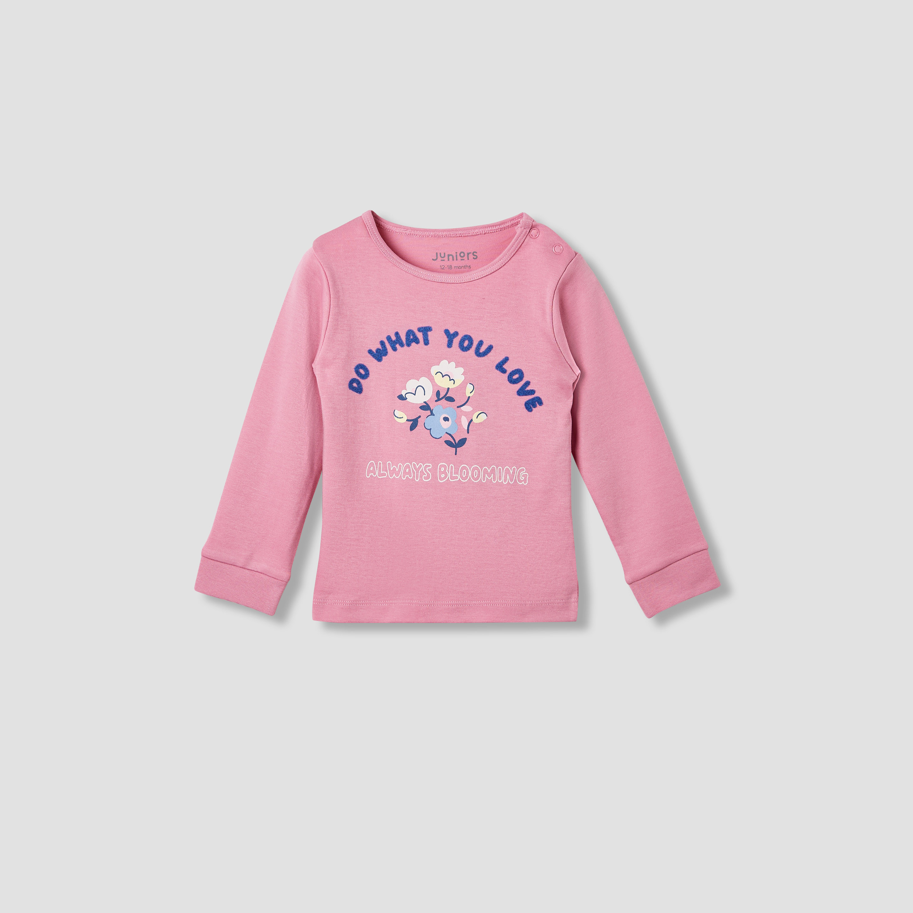 Juniors Embroidered T-shirt and Printed Pyjama Set-baby-girls-clothing-nightwear-pyjamasets-image-2