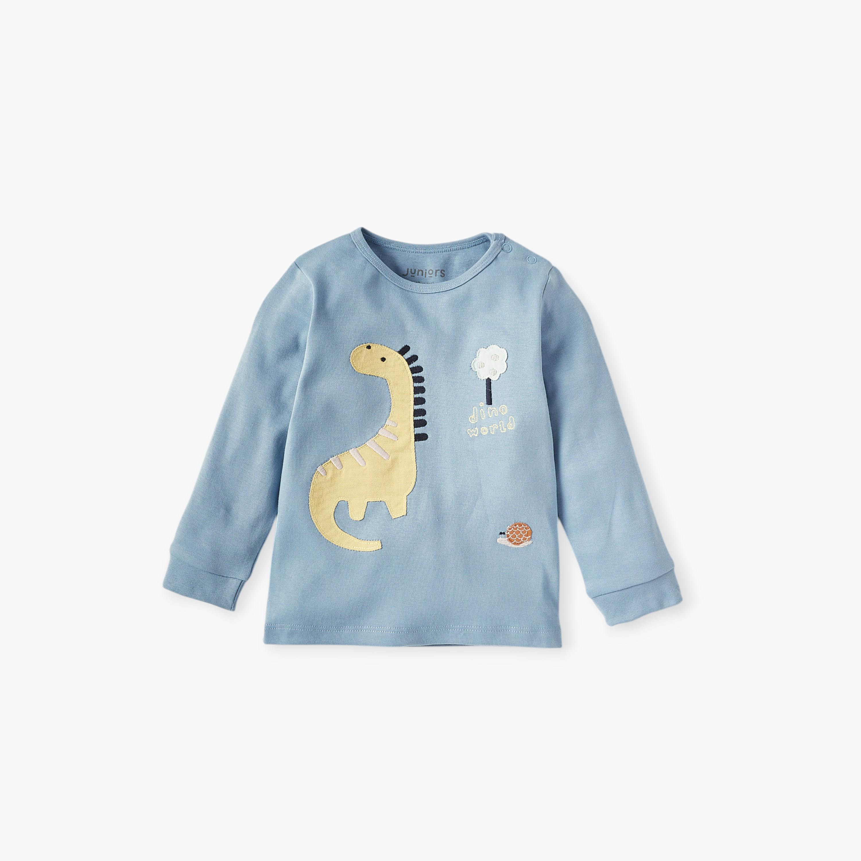 طقم تيشيرت بأكمام طويلة وتزيينات ديناصور مع بنطلون بيجاما من جونيورز-baby-boys-clothing-nightwear-pyjamasets-image-2