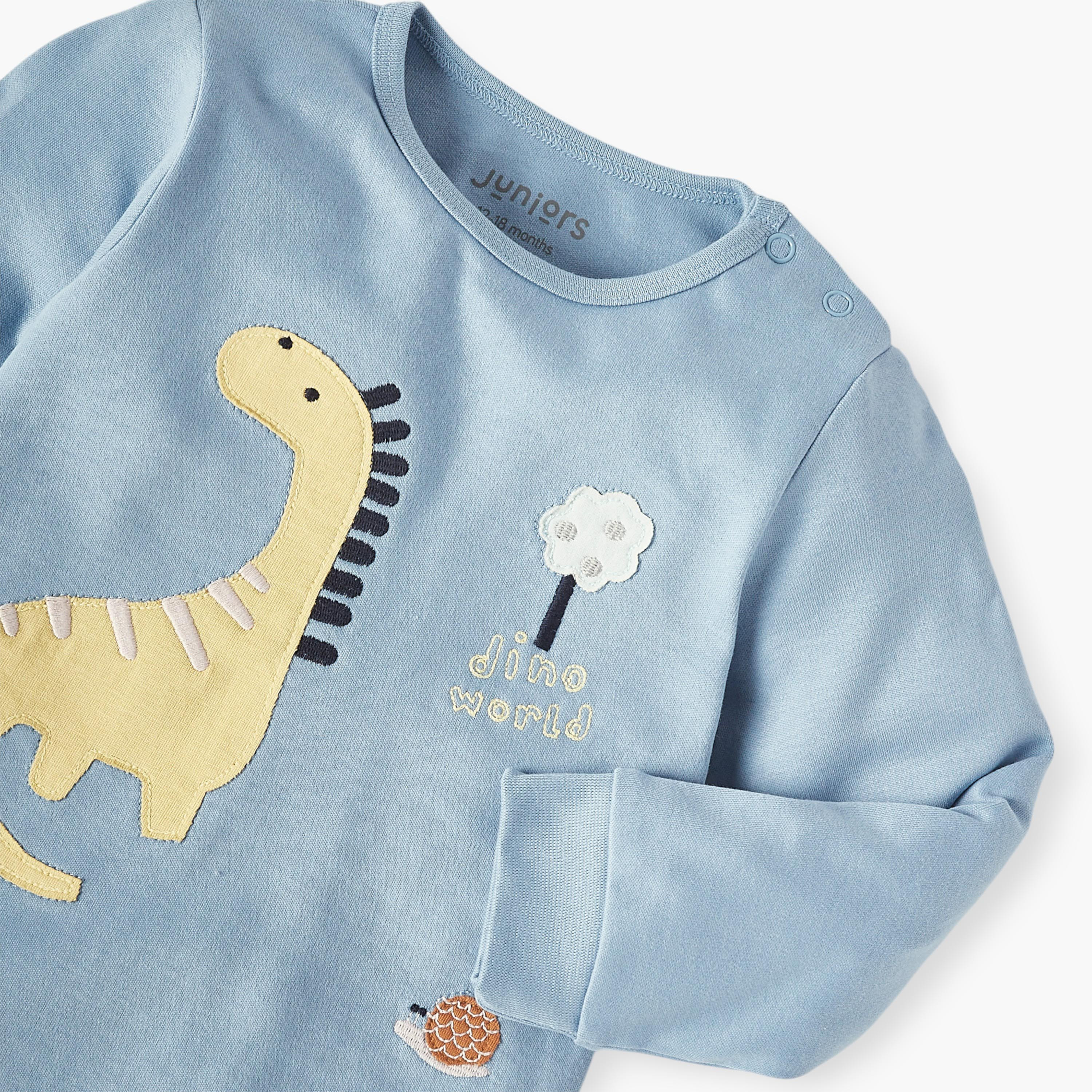 طقم تيشيرت بأكمام طويلة وتزيينات ديناصور مع بنطلون بيجاما من جونيورز-baby-boys-clothing-nightwear-pyjamasets-image-4