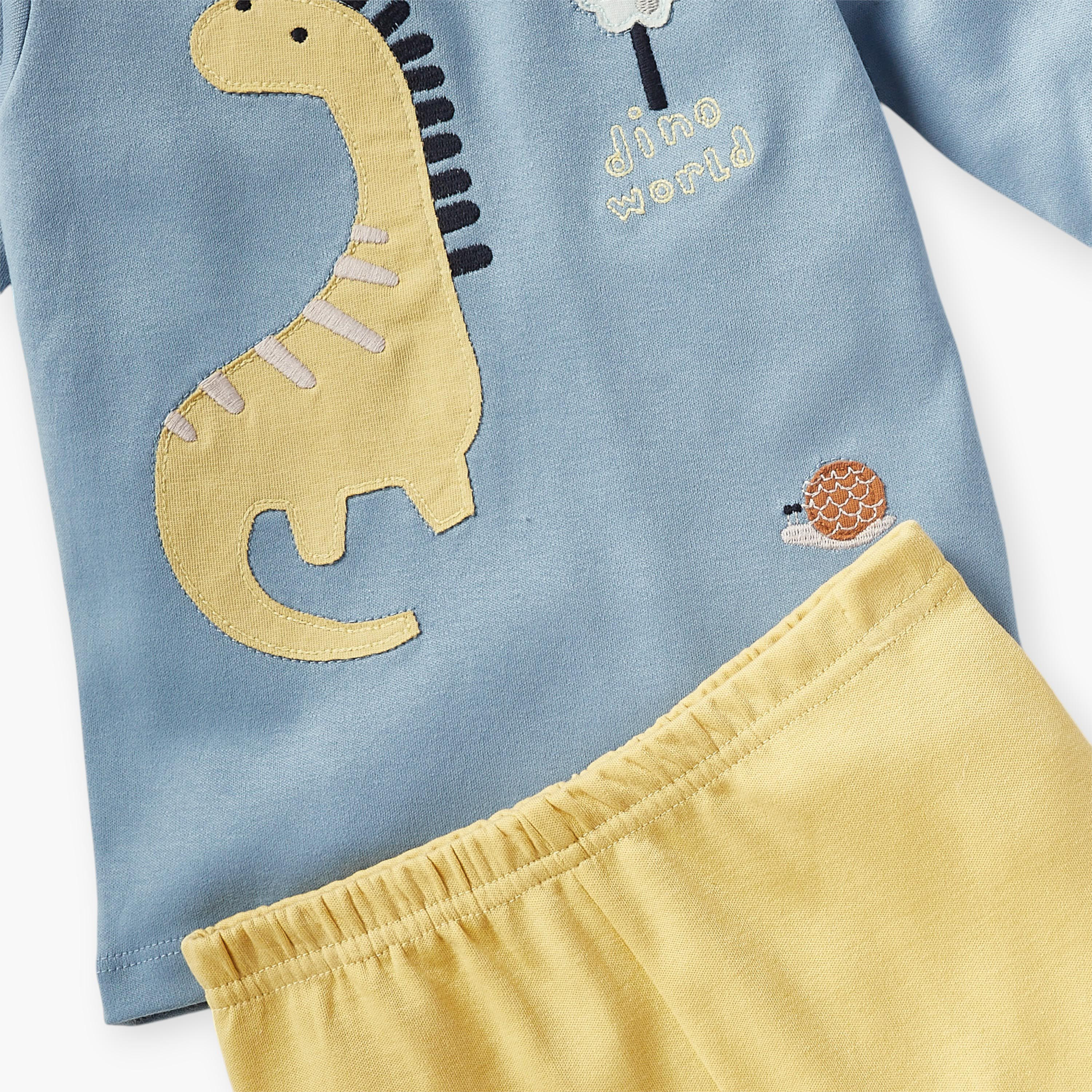 طقم تيشيرت بأكمام طويلة وتزيينات ديناصور مع بنطلون بيجاما من جونيورز-baby-boys-clothing-nightwear-pyjamasets-image-5