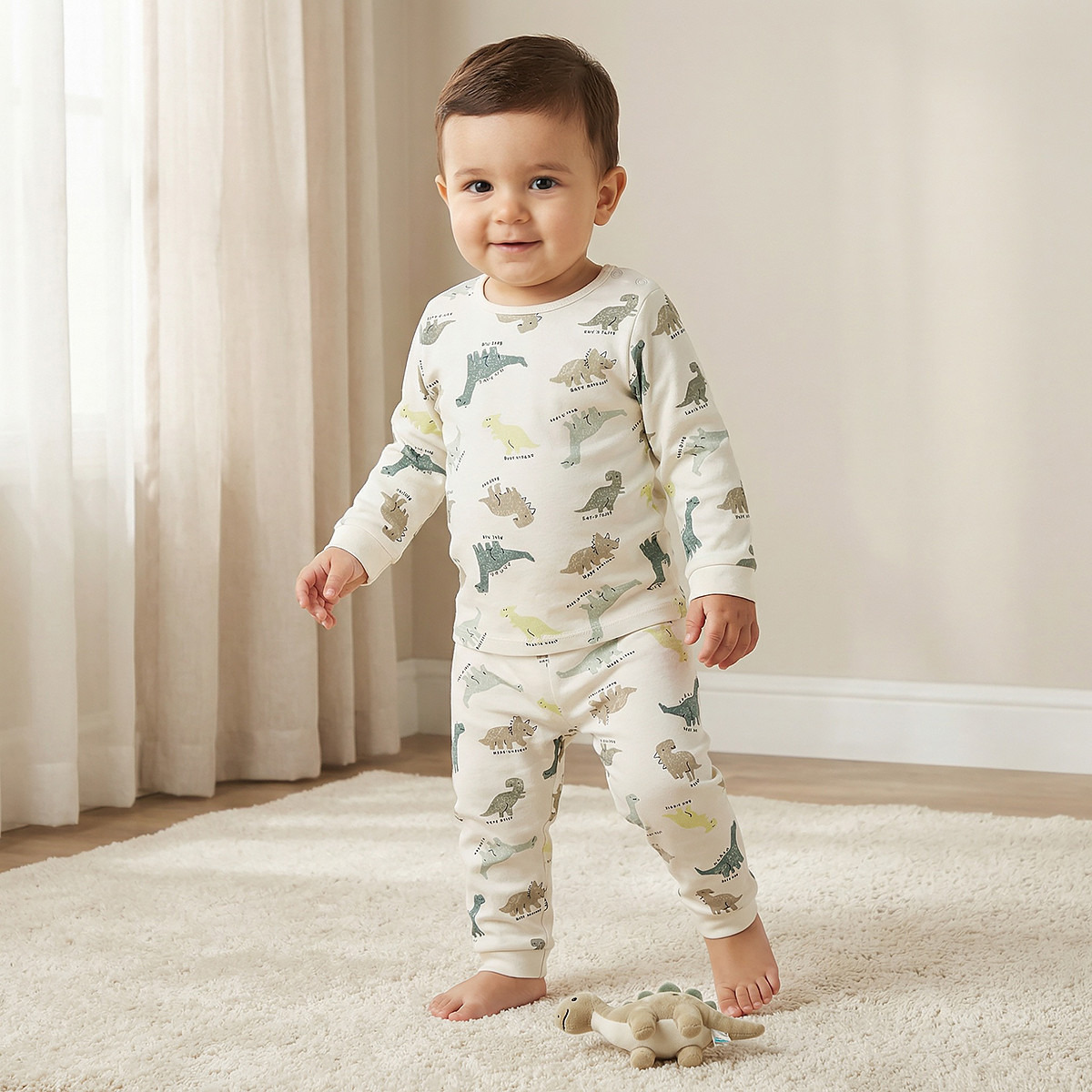 Juniors Dinosaur Print T-shirt and Pyjama Set-baby-boys-clothing-nightwear-pyjamasets-image-1