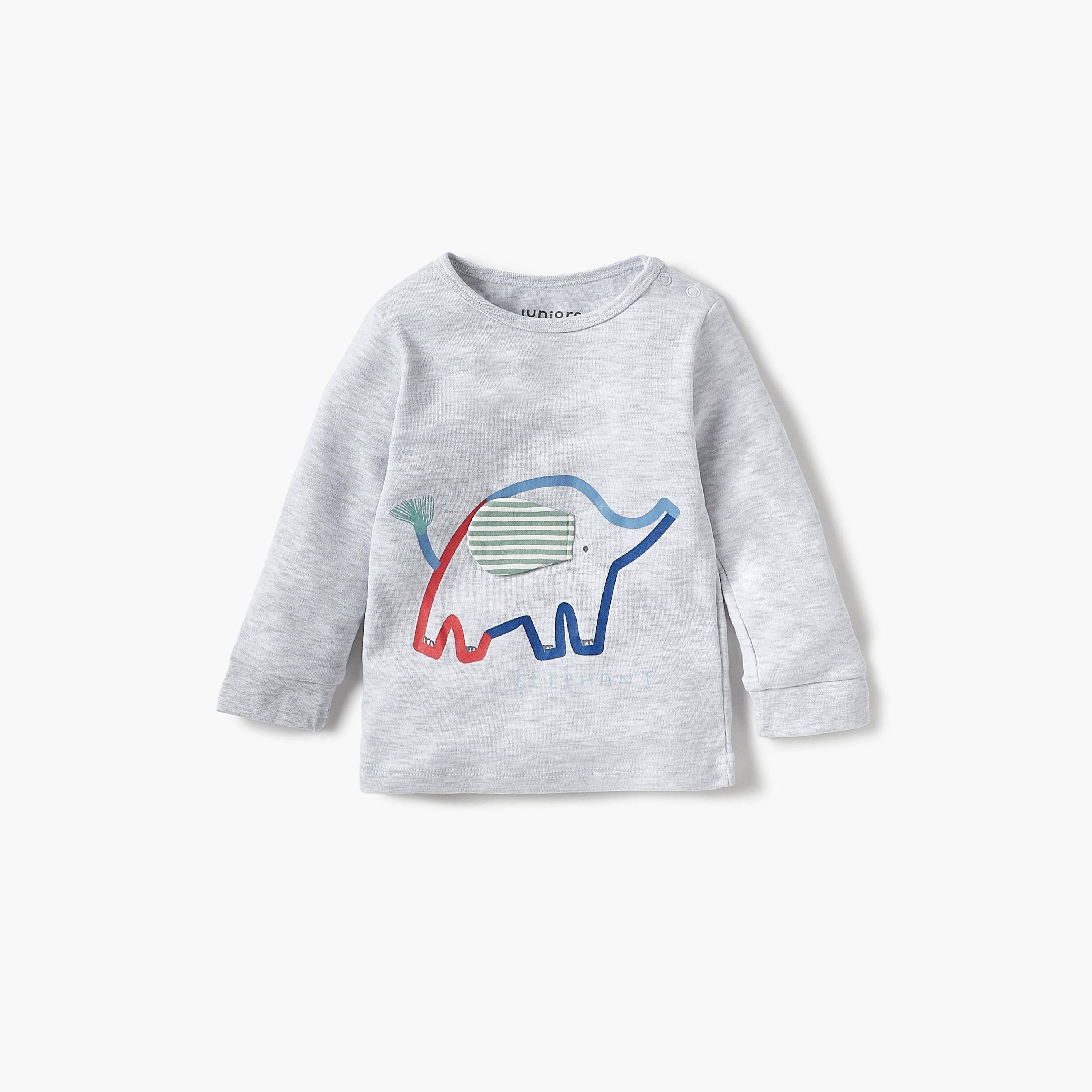 Juniors Elephant Print Long Sleeves T-shirt and Elasticated Pyjama Set-baby-boys-clothing-nightwear-pyjamasets-image-2