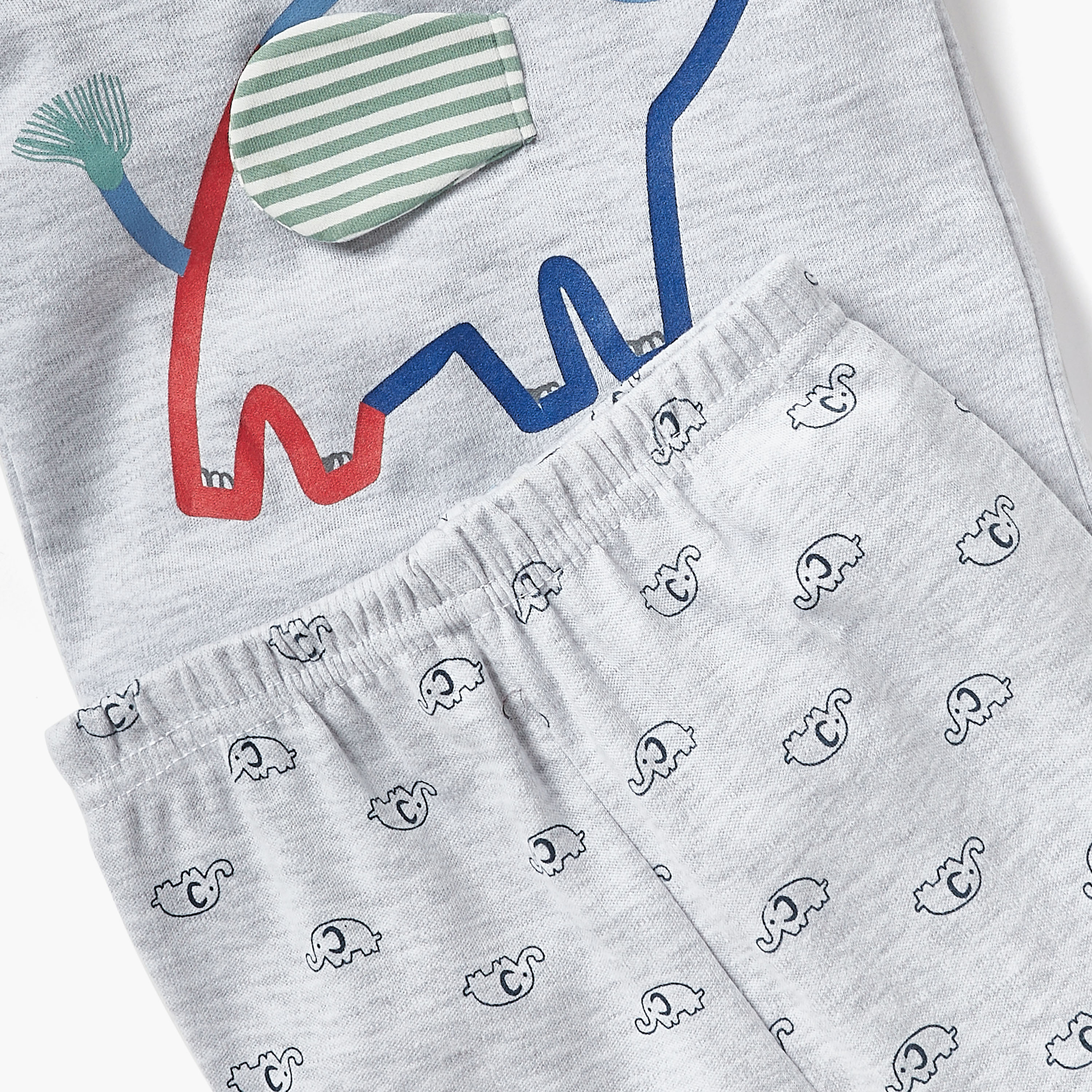 Juniors Elephant Print Long Sleeves T-shirt and Elasticated Pyjama Set-baby-boys-clothing-nightwear-pyjamasets-image-5