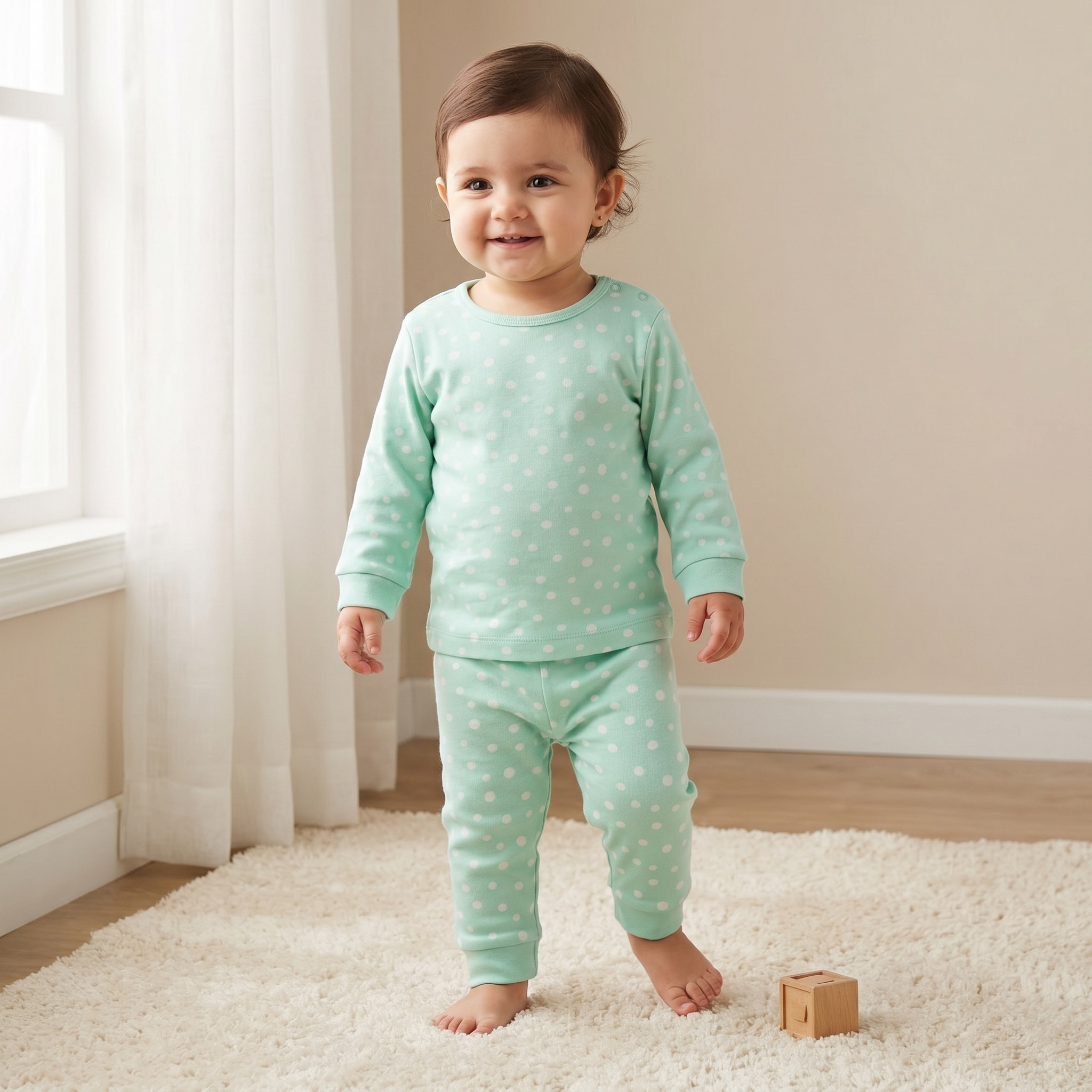 Juniors All-Over Polka Dot Print T-shirt and Pyjama Set-baby-girls-clothing-nightwear-pyjamasets-image-1
