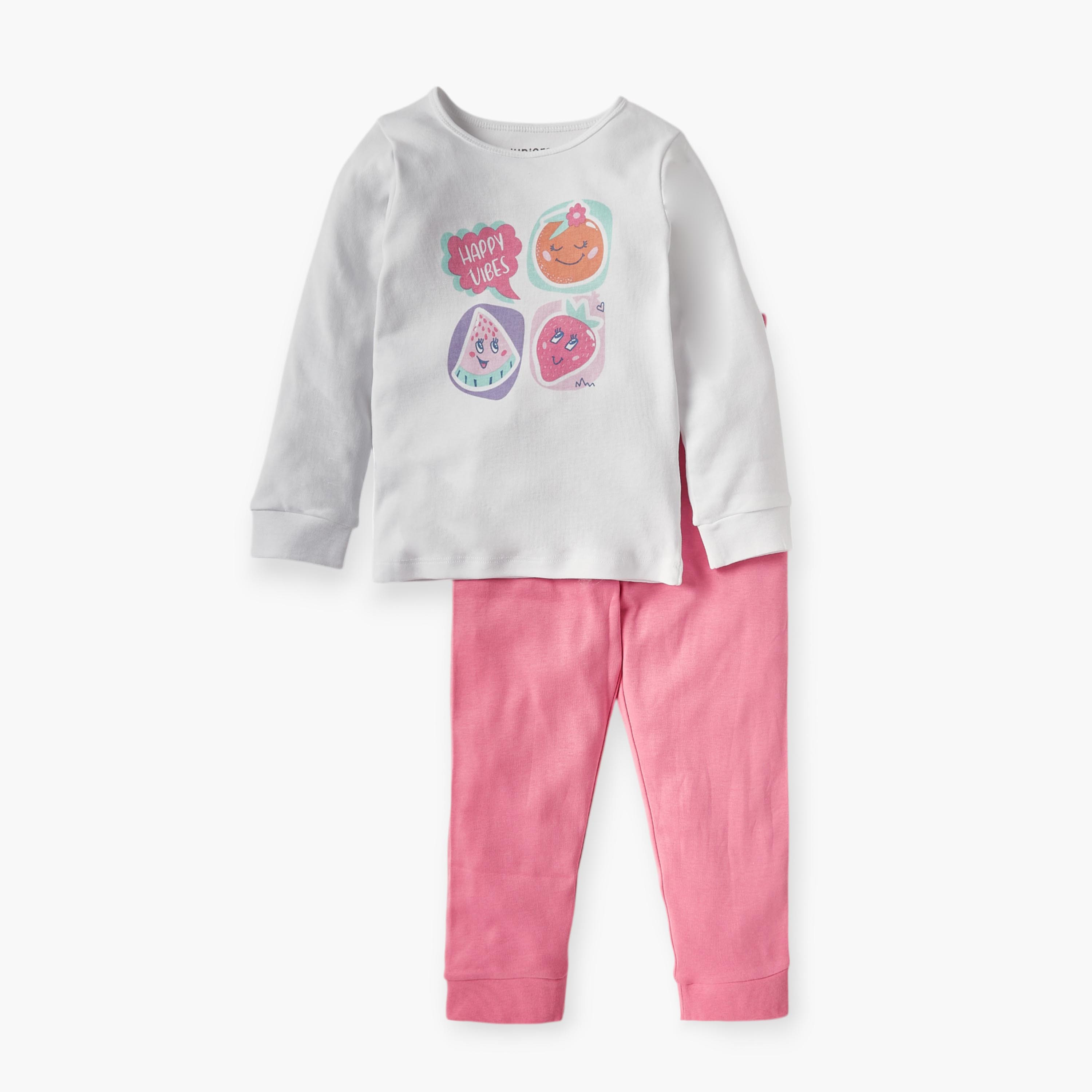 Juniors Fruit Print T-shirt and Pyjama Set-baby-girls-clothing-nightwear-pyjamasets-image-1