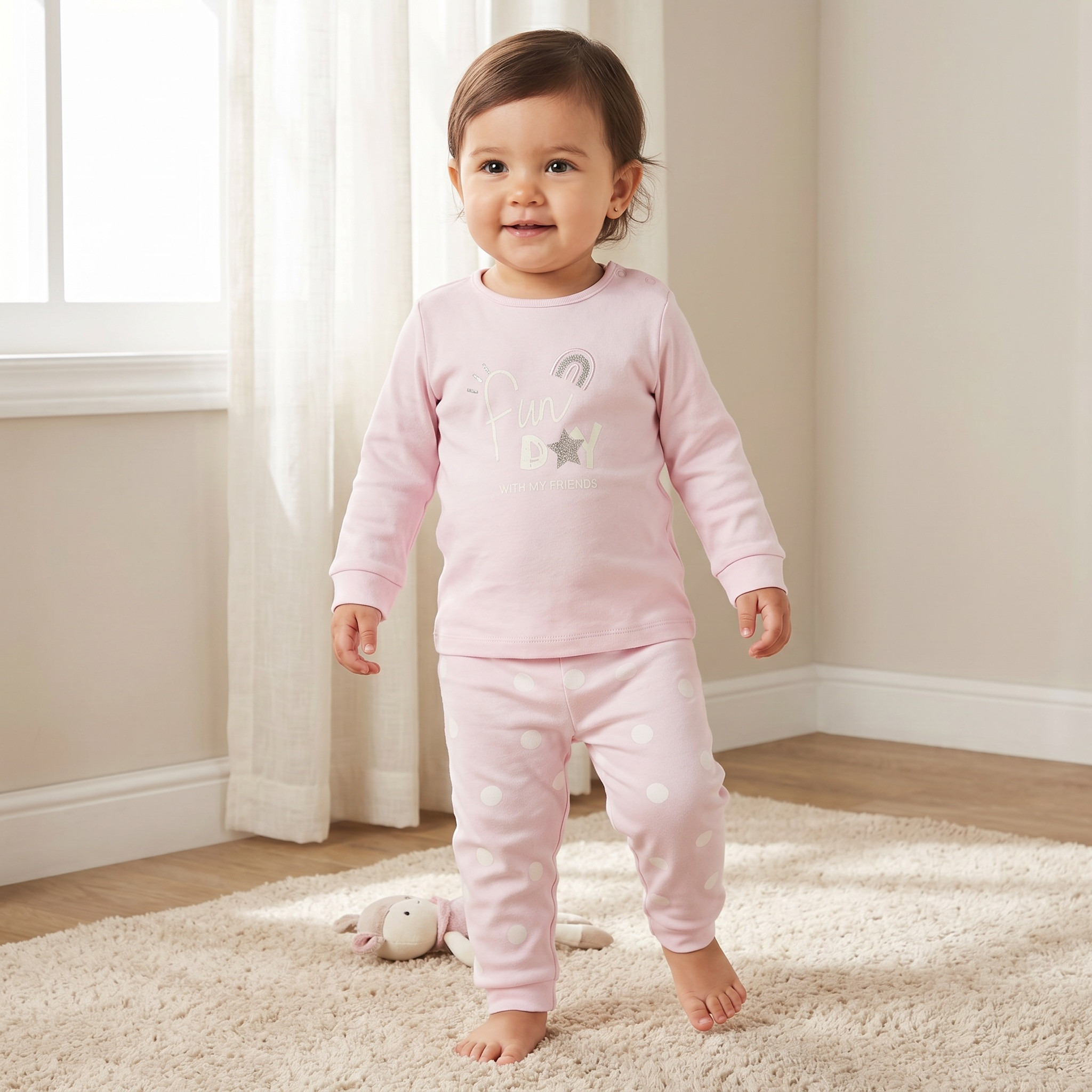 Juniors Graphic Print Long Sleeves T-shirt and Elasticated Pyjama Set-baby-girls-clothing-nightwear-pyjamasets-image-1