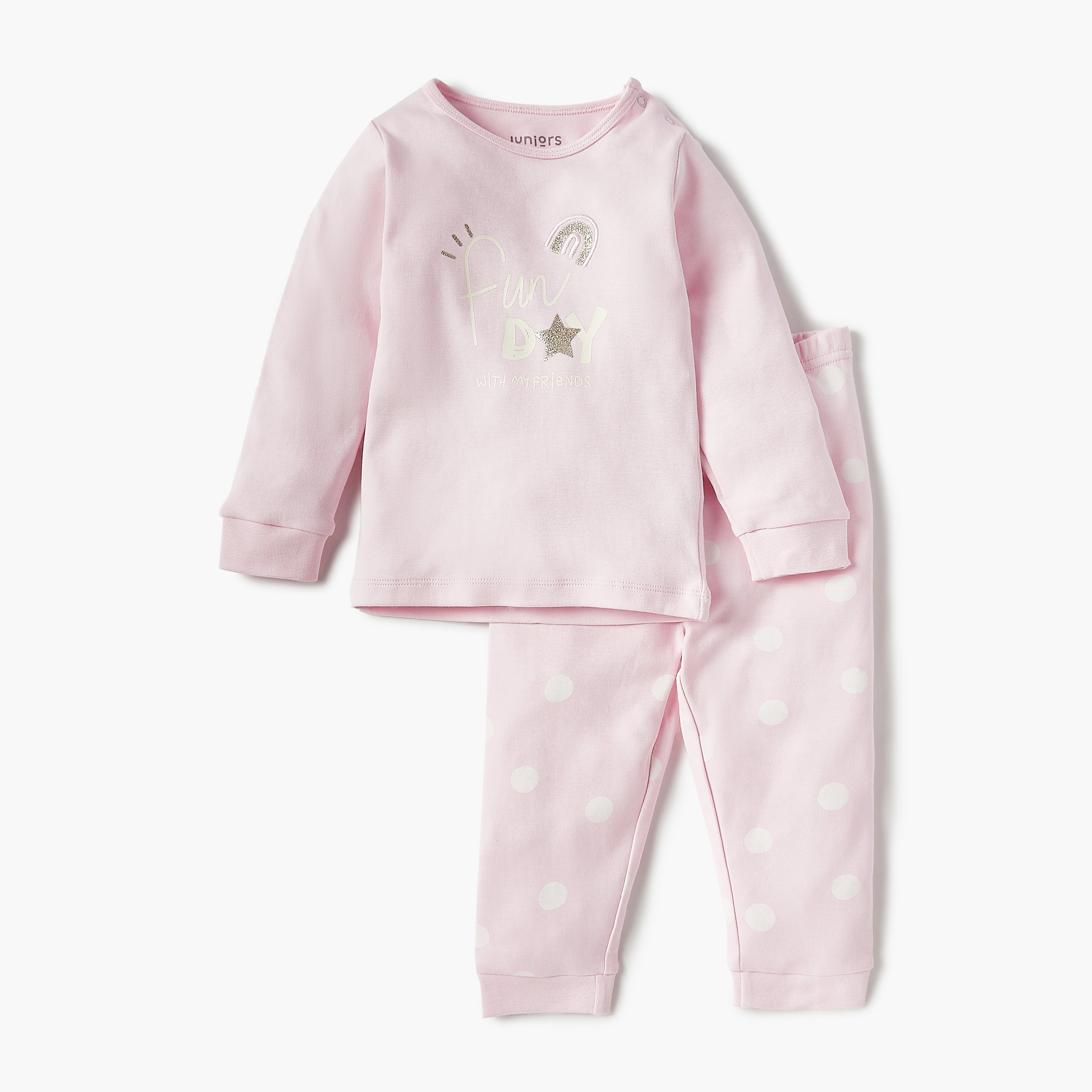 Juniors Graphic Print Long Sleeves T-shirt and Elasticated Pyjama Set-baby-girls-clothing-nightwear-pyjamasets-image-2