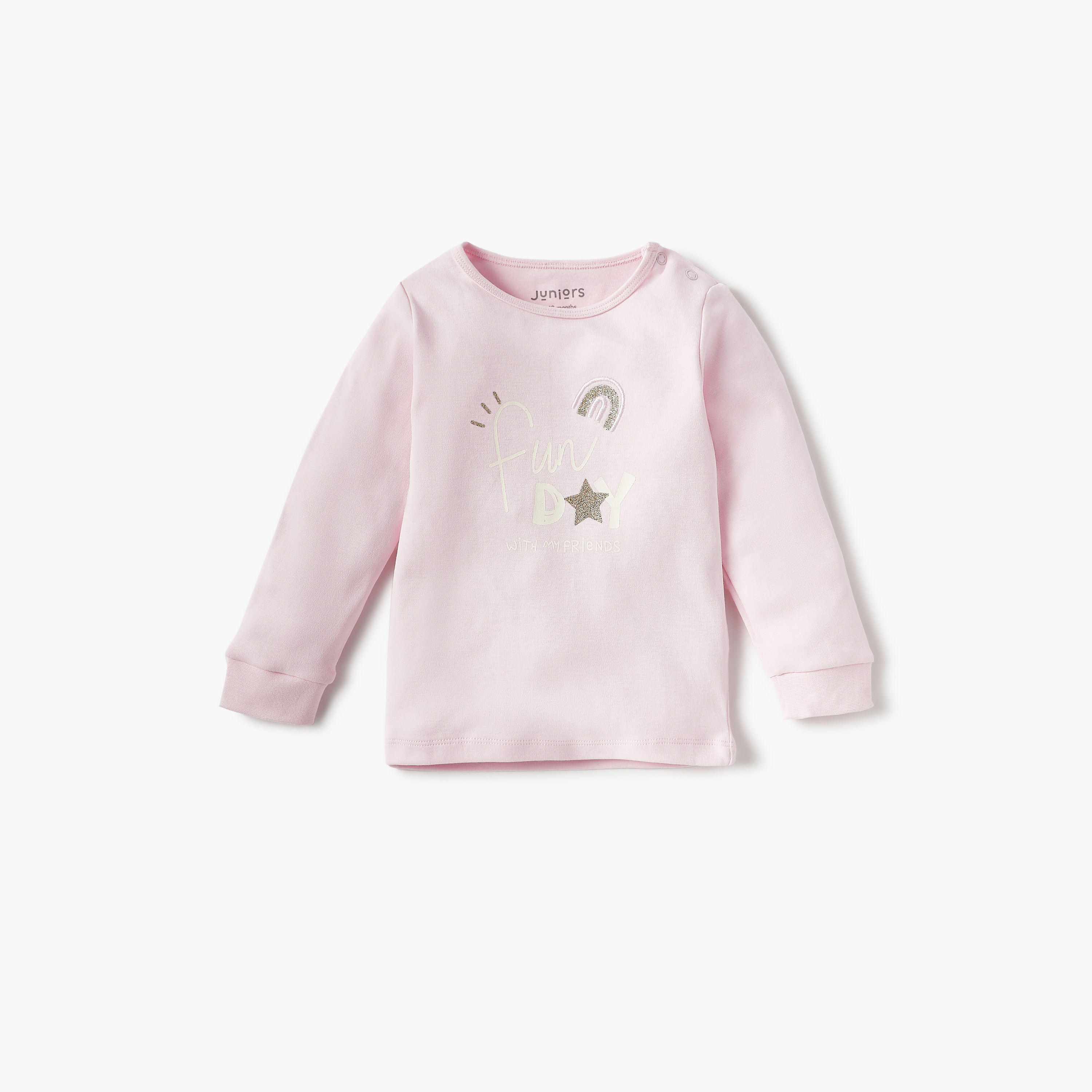 Juniors Graphic Print Long Sleeves T-shirt and Elasticated Pyjama Set-baby-girls-clothing-nightwear-pyjamasets-image-3