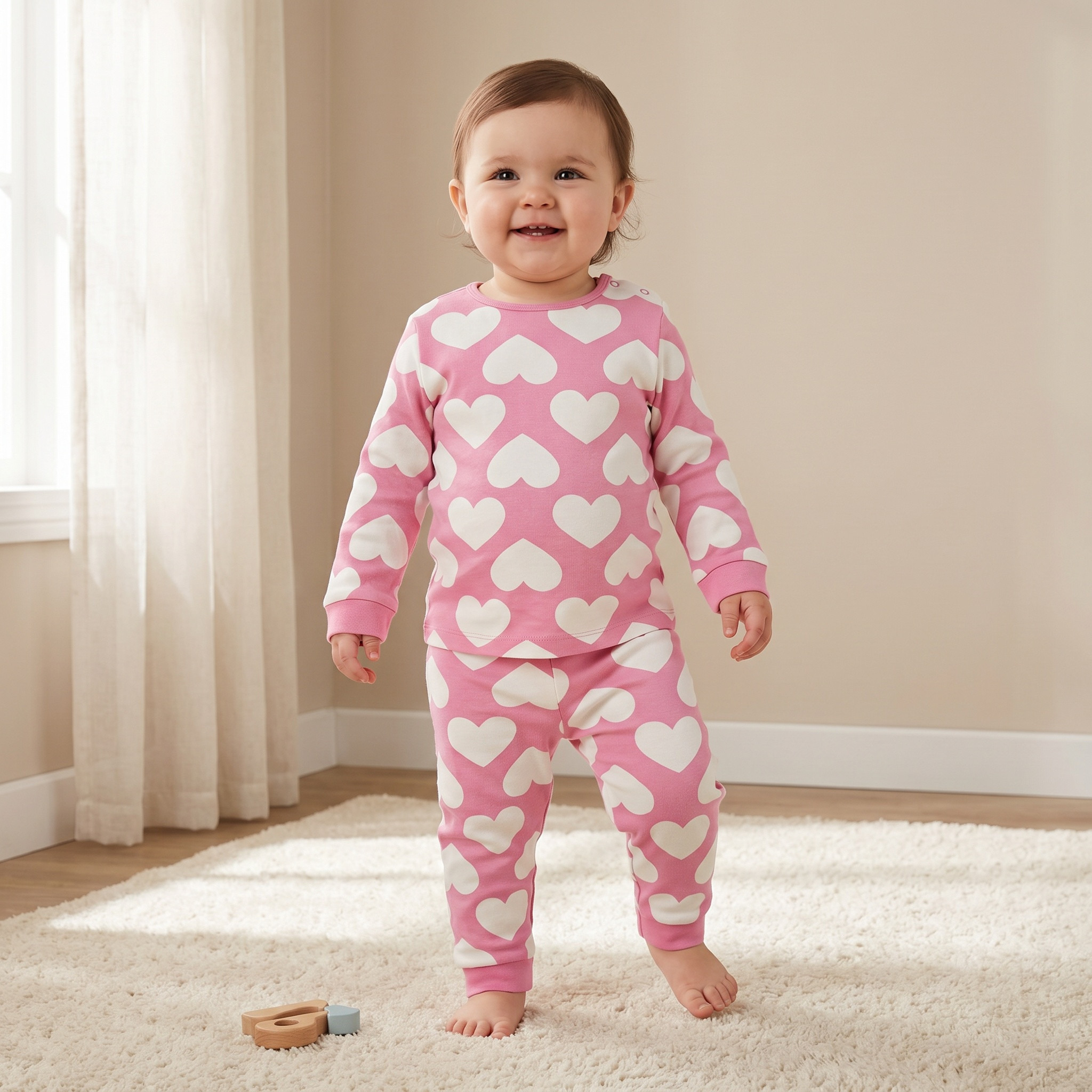 Juniors Heart Print Long Sleeves T-shirt and Pyjama Set-baby-girls-clothing-nightwear-pyjamasets-image-1