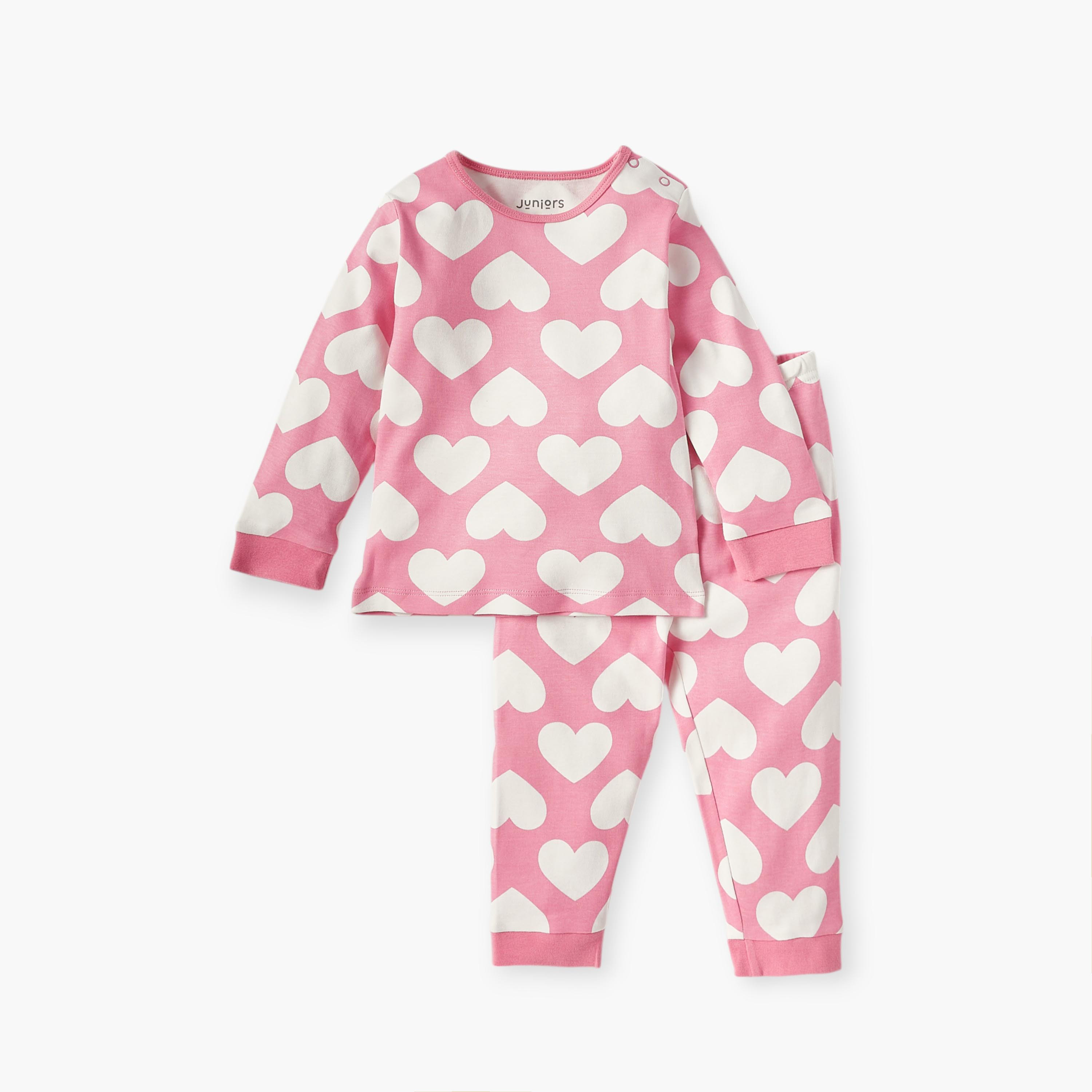 Juniors Heart Print Long Sleeves T-shirt and Pyjama Set-baby-girls-clothing-nightwear-pyjamasets-image-2