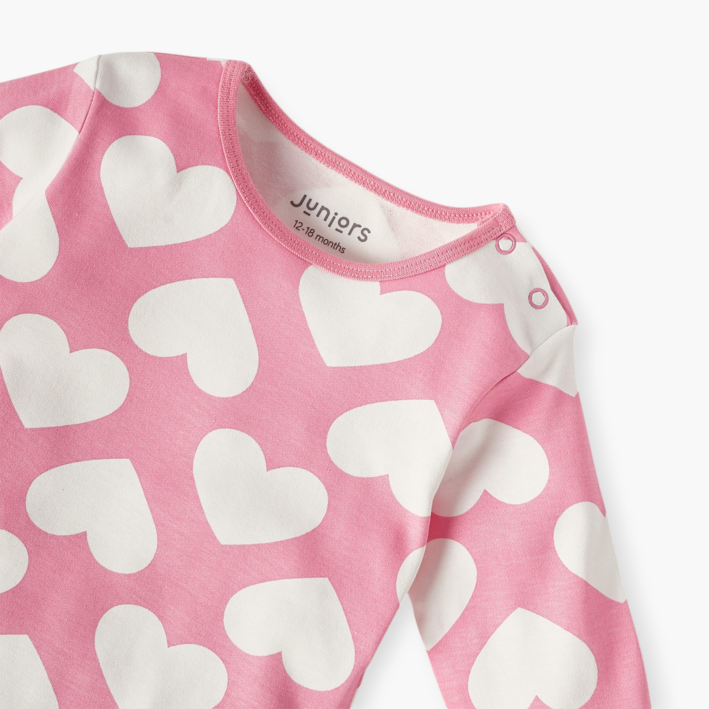 Juniors Heart Print Long Sleeves T-shirt and Pyjama Set-baby-girls-clothing-nightwear-pyjamasets-image-5