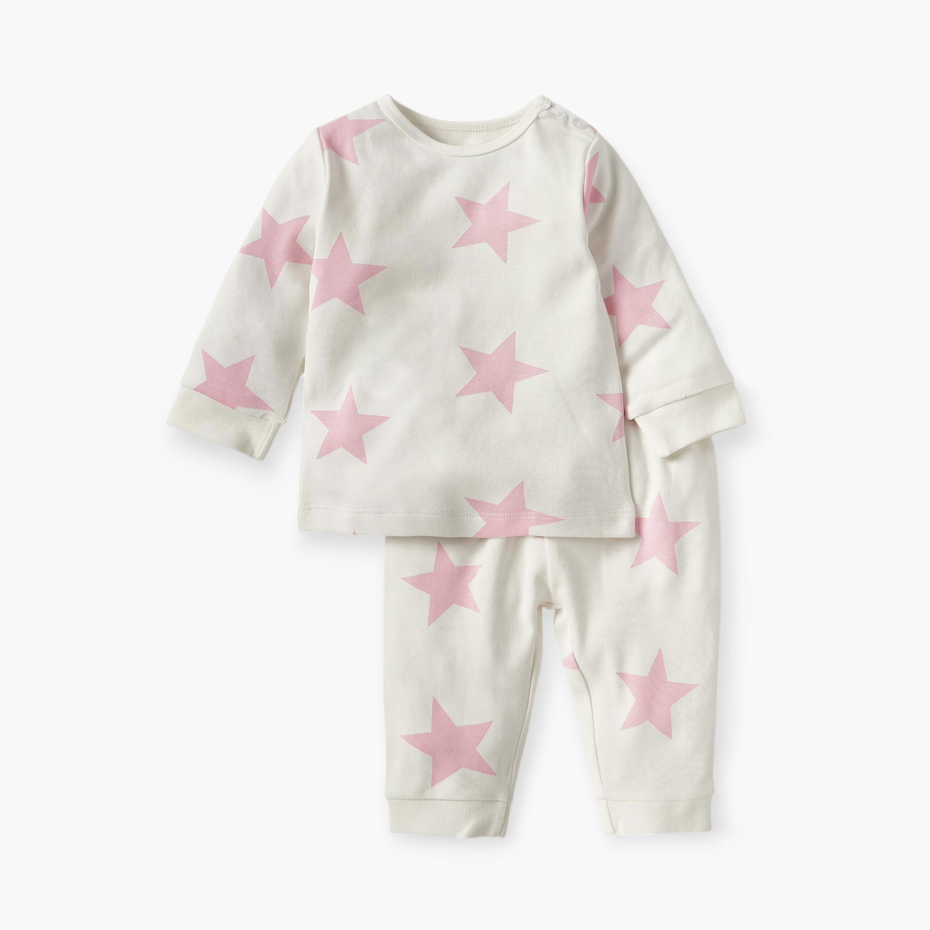 Juniors All-Over Star Print T-shirt and Pyjama Set-baby-girls-clothing-nightwear-pyjamasets-image-1