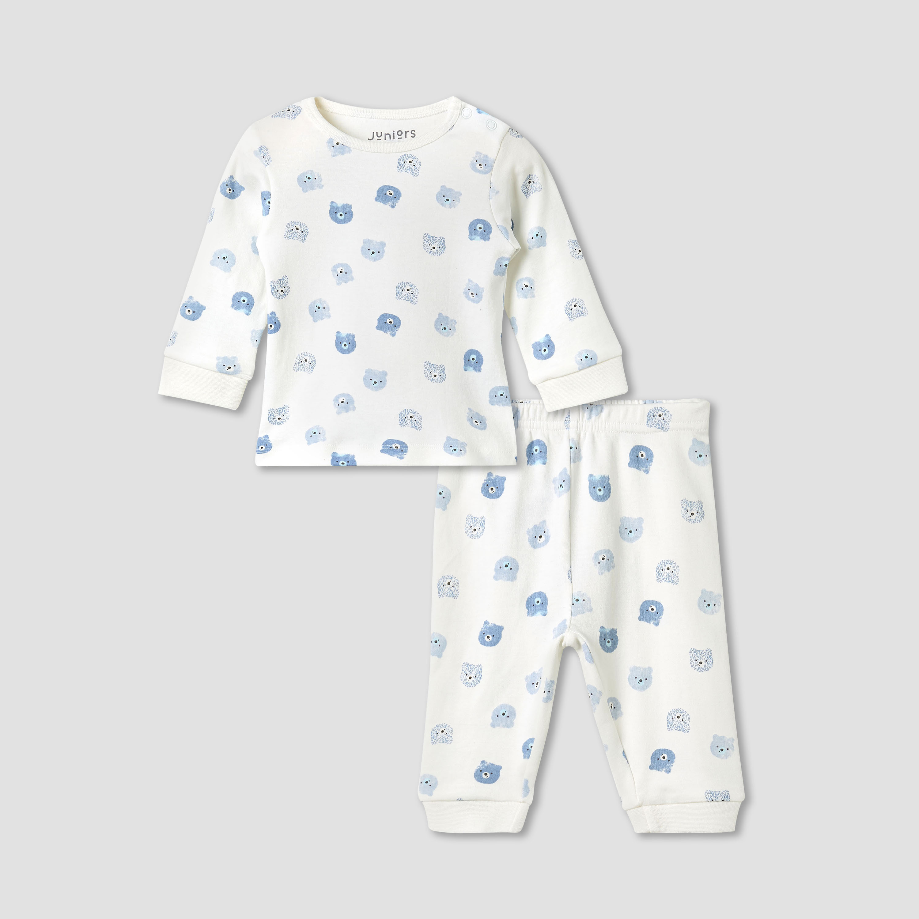 طقم بنطلون بيجاما وتيشيرت قطن بياقة مستديرة وأكمام طويلة وطبعات دب من جونيورز-baby-boys-clothing-nightwear-pyjamasets-image-1