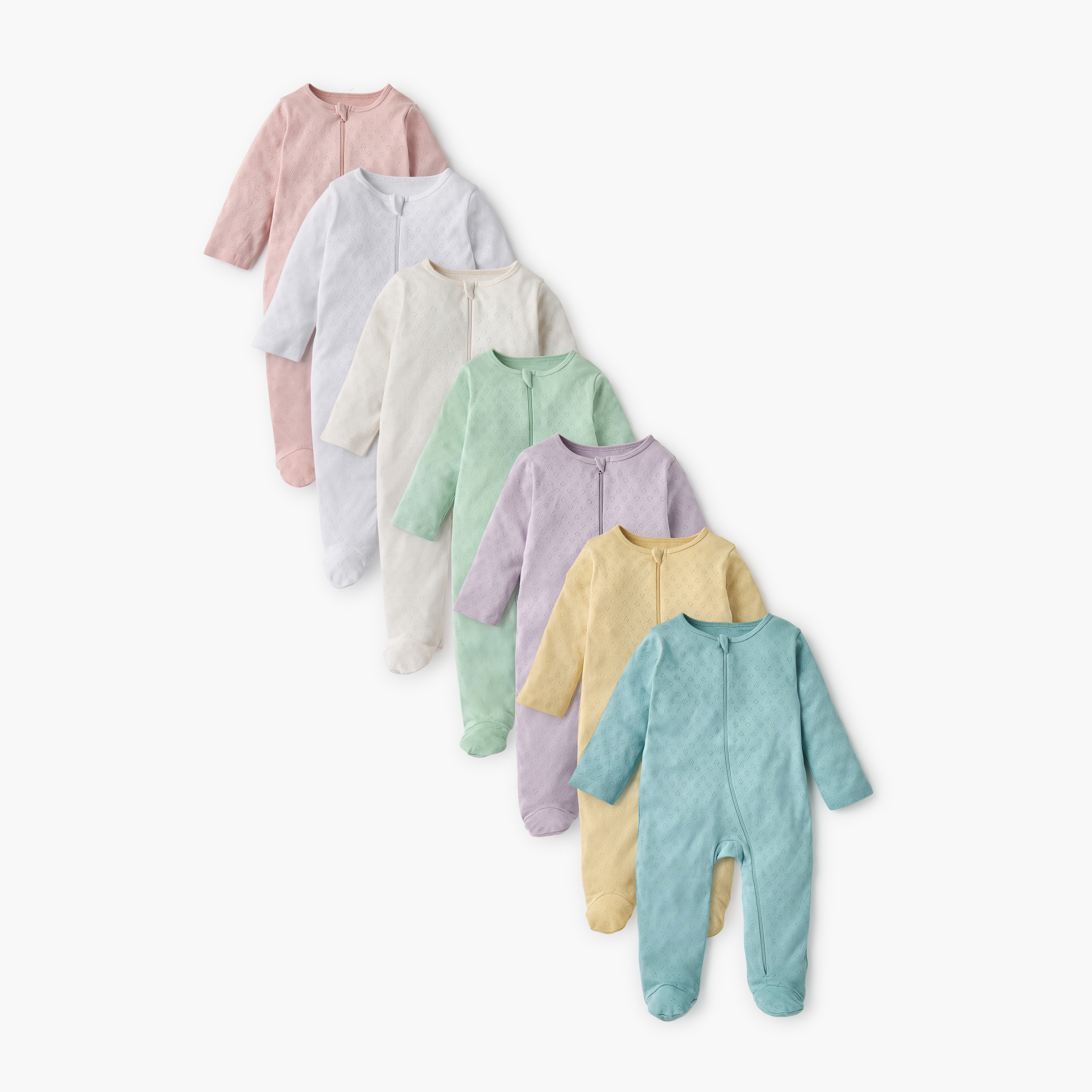 Juniors Textured Closed Feet Sleepsuit with Long Sleeves - Set of 7-baby-girls-clothing-nightwear-sleepsuits-image-1